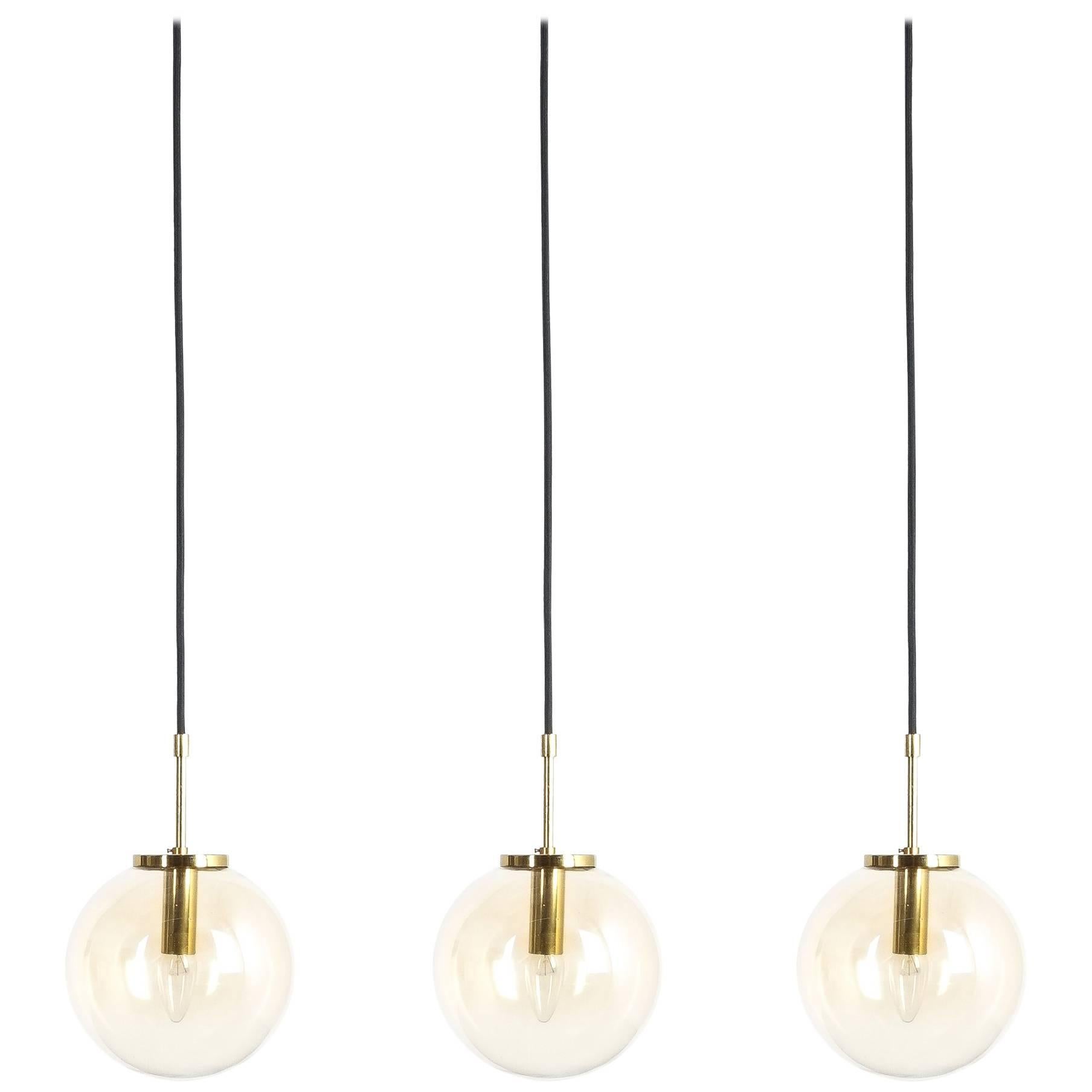 Set of Three Limburg Amber Glass Pendant Lamps, Germany, 1970