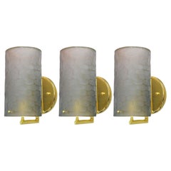 Set of Three Limited Edition Battuto Smoky Murano Glass Sconces. Italy, 1980's.