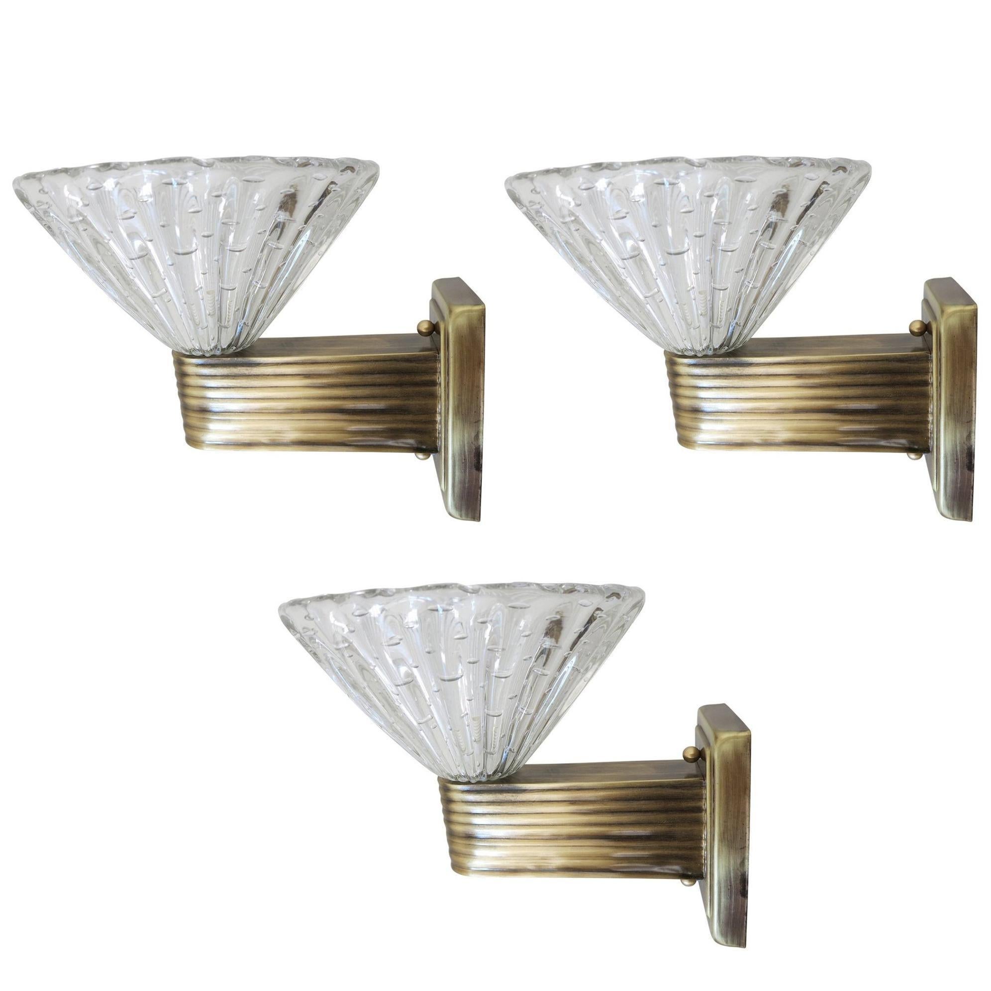 Set of Three Limited Edition Italian Sconces in the Style of Barovier & Toso