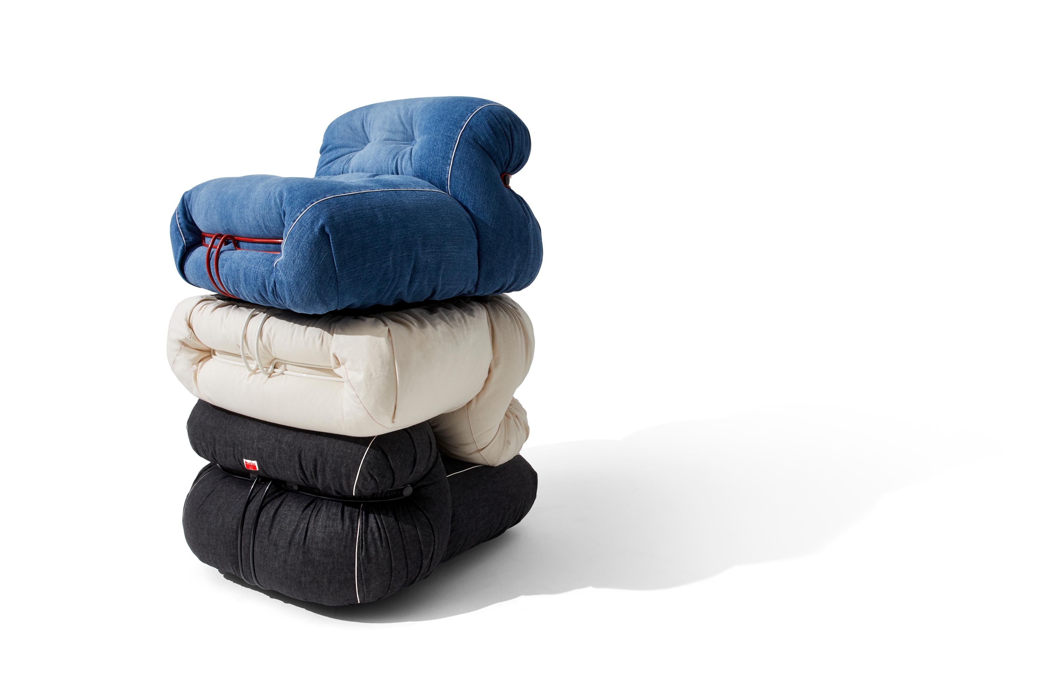 Mid-Century Modern Set of Three Limited Edition Soriana Denim Armchair by Afra & Tobia Scarpa