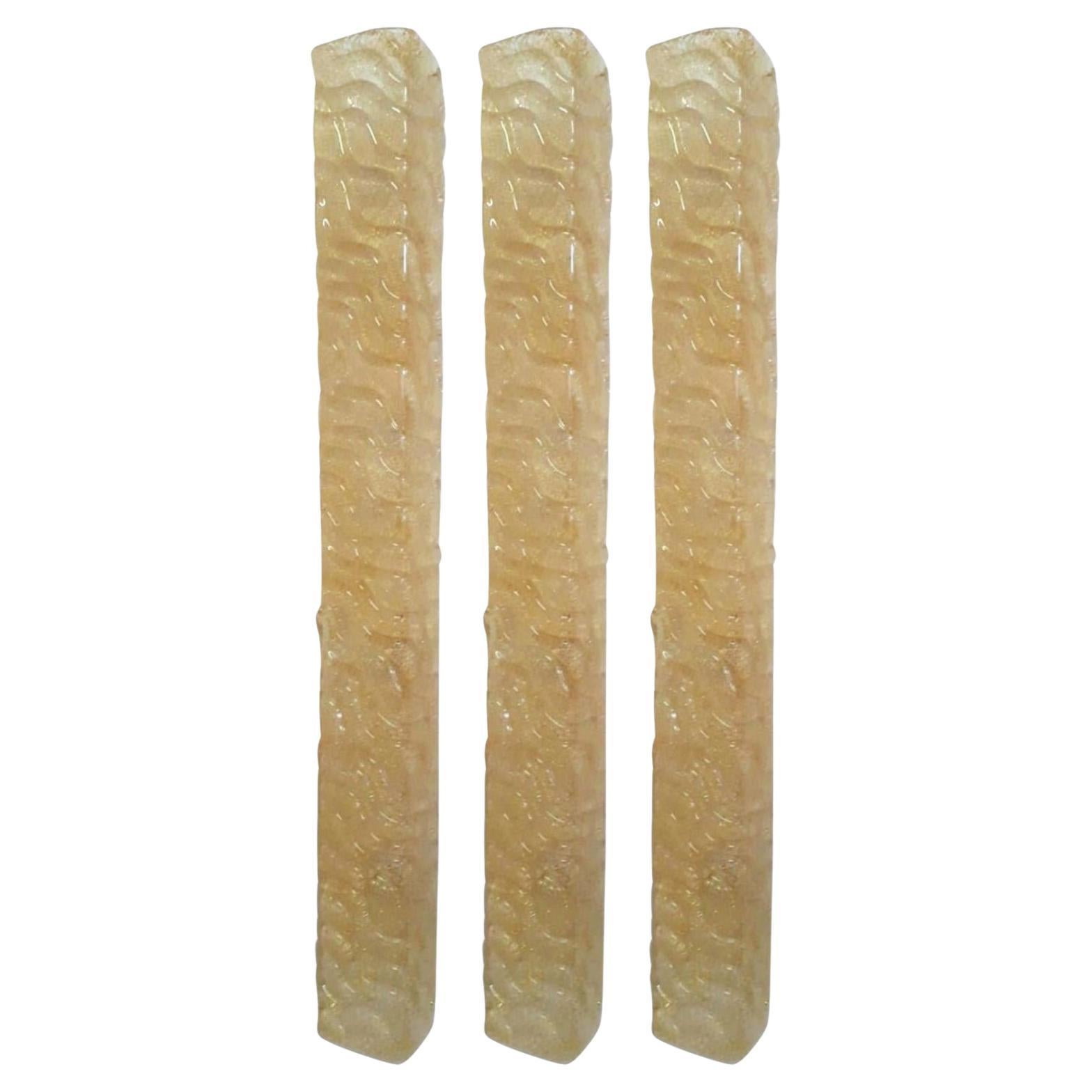 Set of Three Long Canale Amber Sconces by Barovier e Toso, Italy, 1960's.