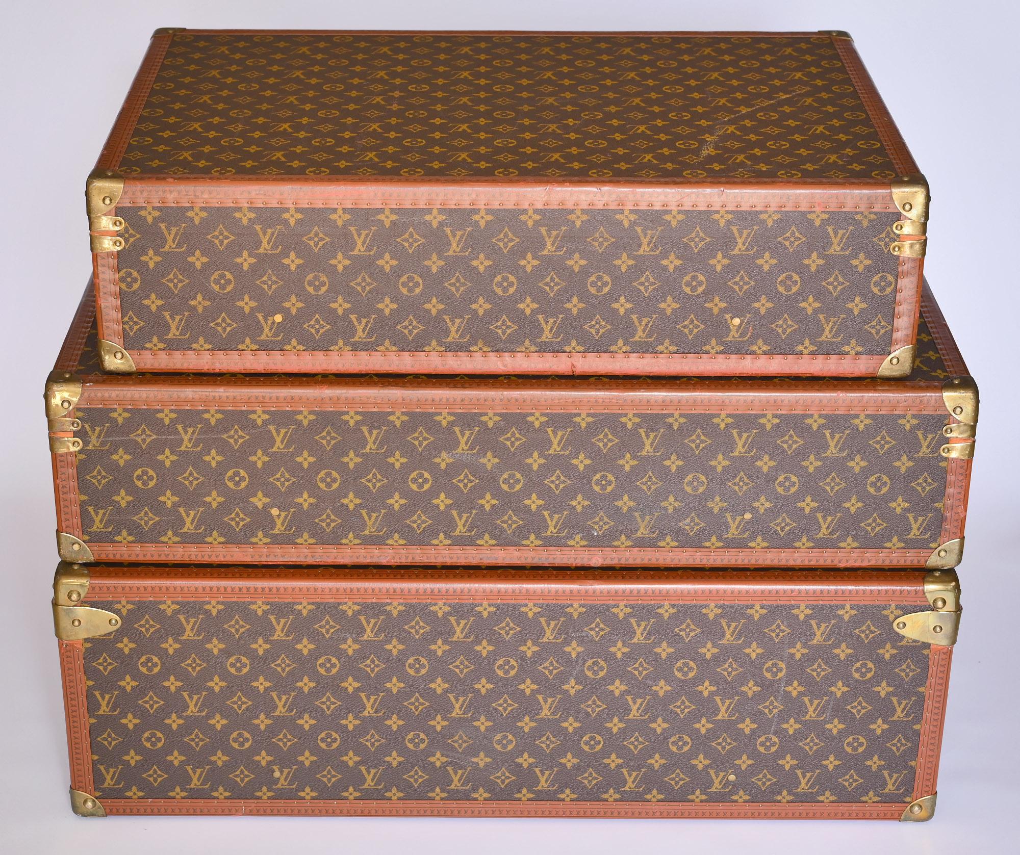 French Set of Three Louis Vuitton Suitcases Alzer 80 Alzer 80 Alzer 70 1970