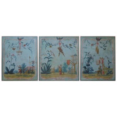 Set of Three Louis XV Painted Chinoiserie Canvas Panels