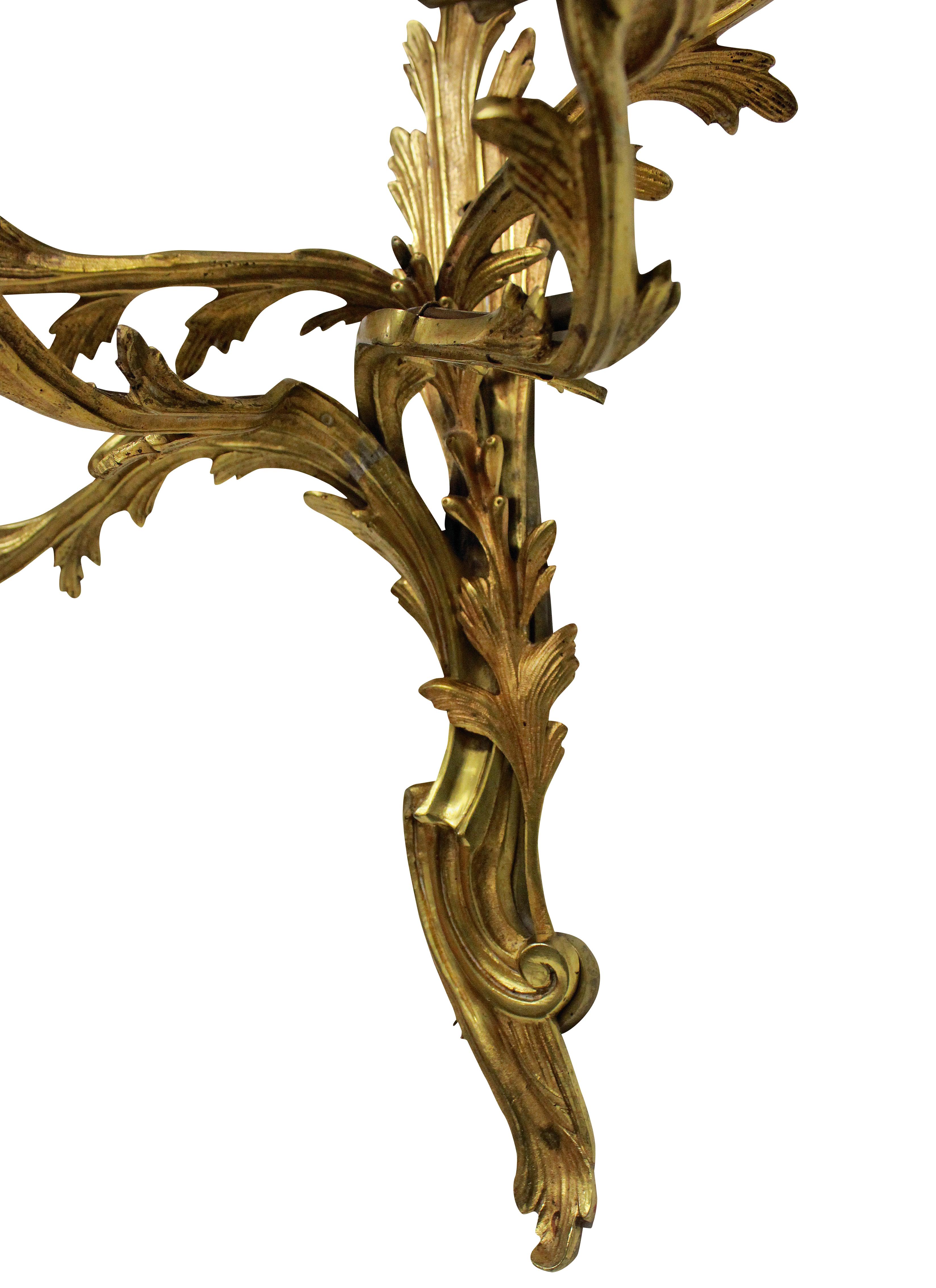 French Set of Three Louis XV Style Ormolu Sconces For Sale