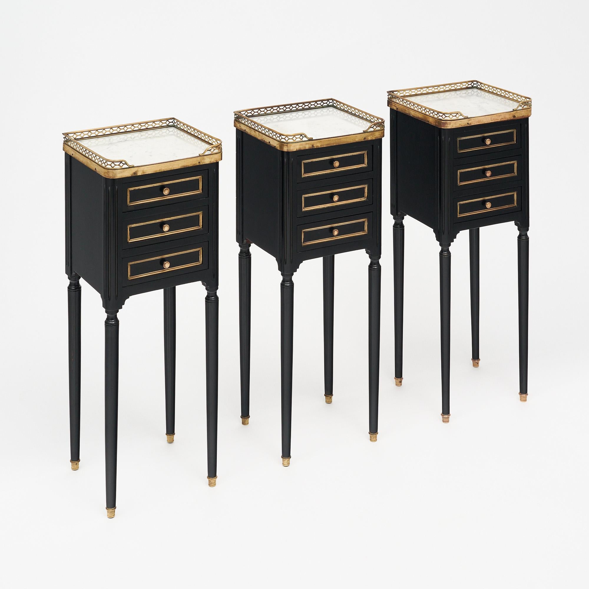 Ebonized Set of Three Louis XVI French Side Tables