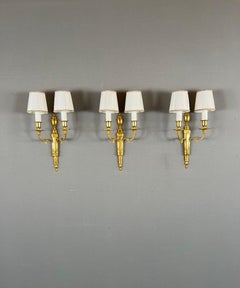 Set Of Three Louis XVI-style Wall Sconces In Gilded Bronze, 20th Century