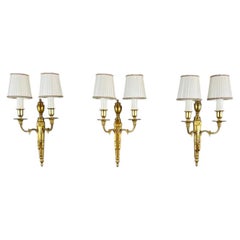 Set Of Three Louis XVI-style Wall Sconces In Gilded Bronze, 20th Century