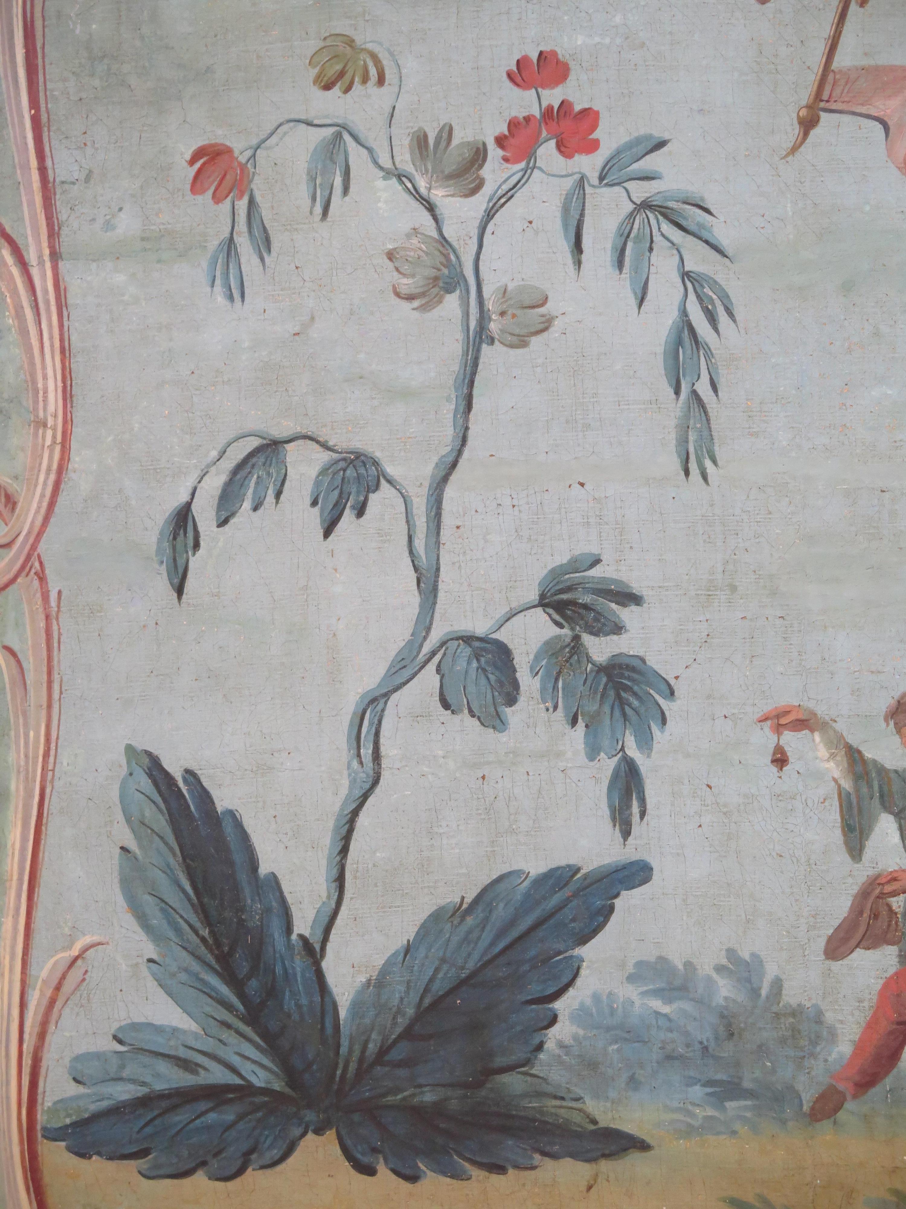 Set of Two Louis XV Painted Chinoiserie Canvas Panels 8