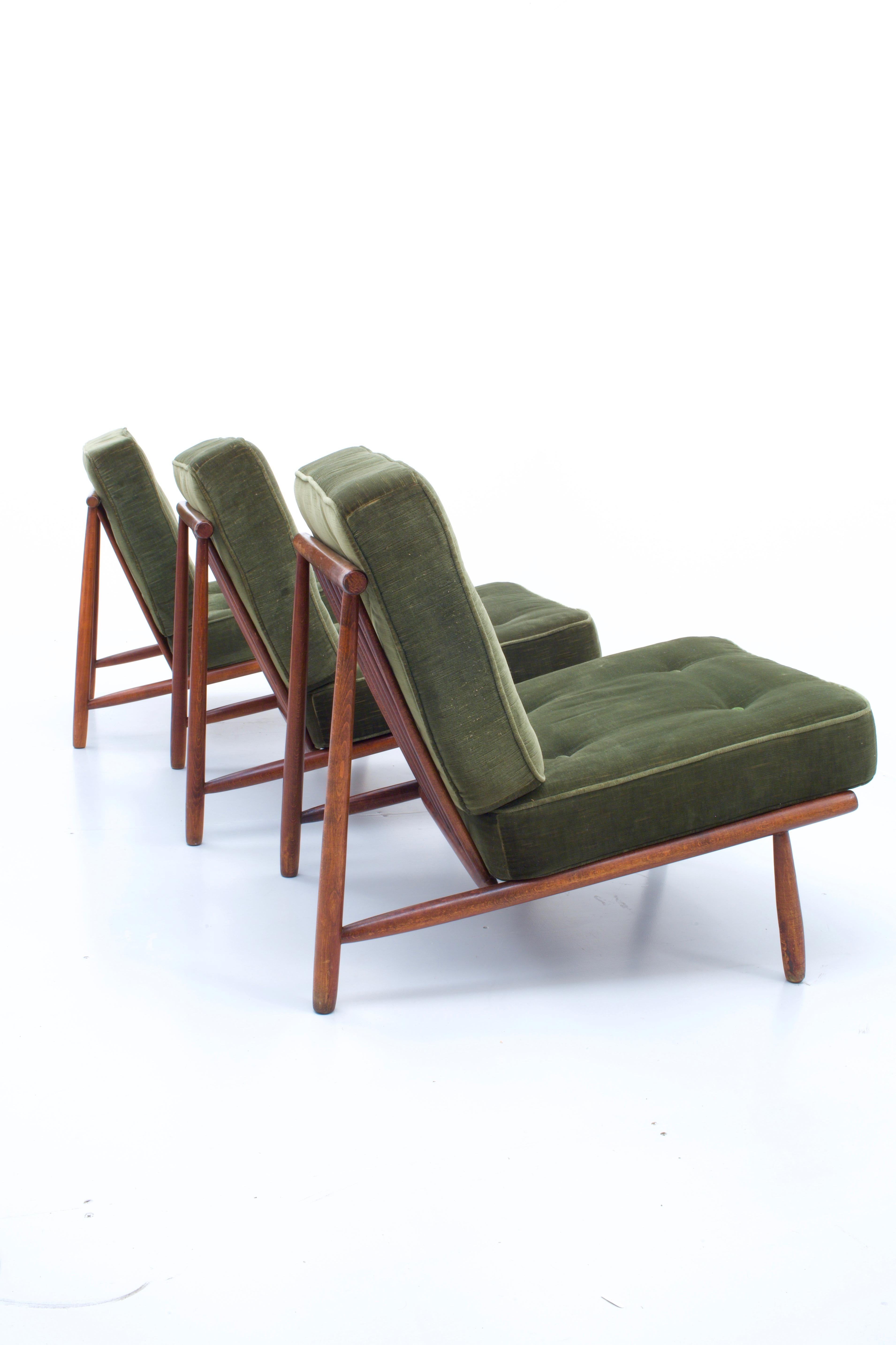 Swedish Set of three Lounge Chairs in Beech by Alf Svensson for DUX, Sweden, 1952