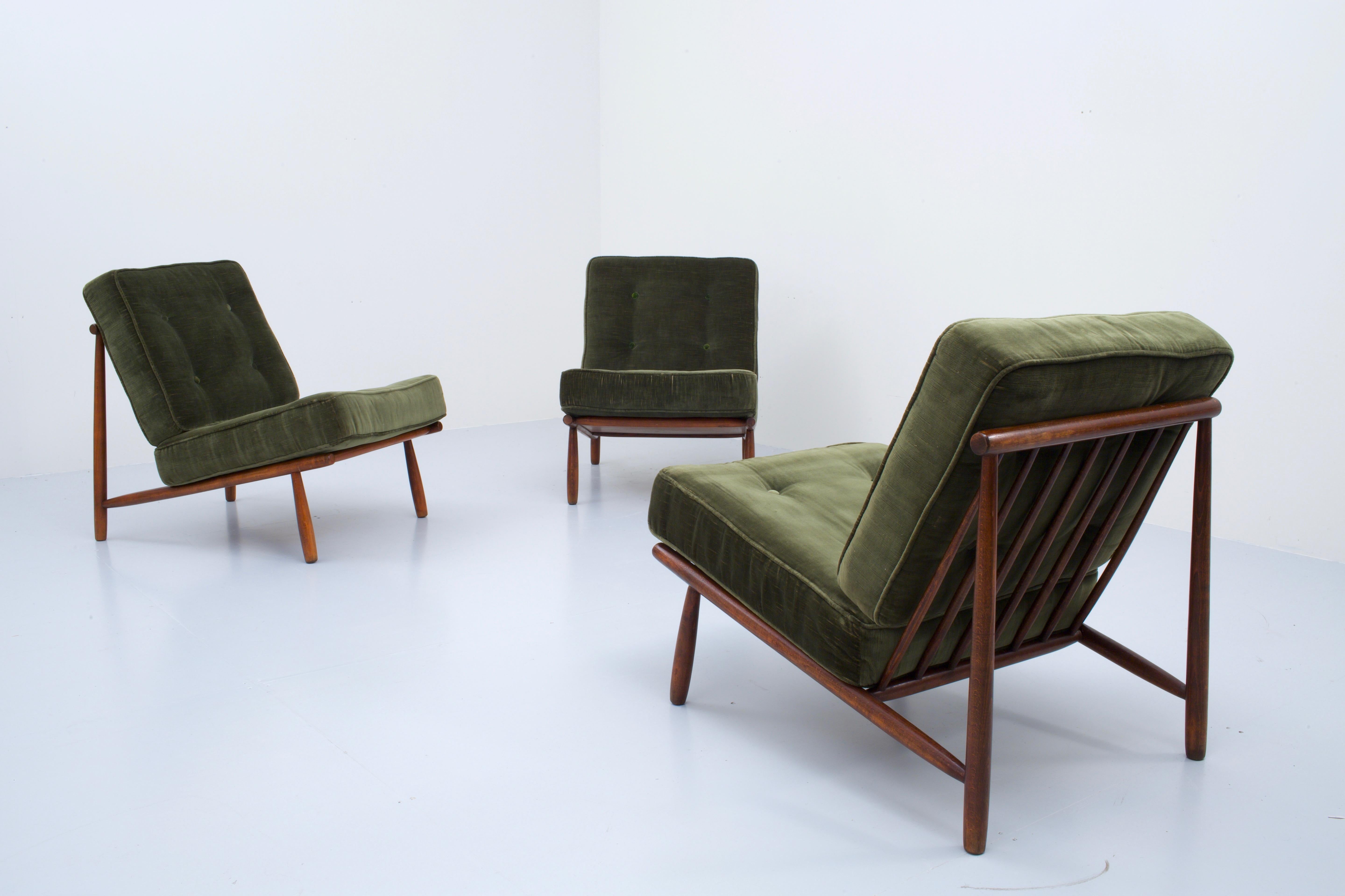 Set of three Lounge Chairs in Beech by Alf Svensson for DUX, Sweden, 1952 In Good Condition In Amsterdam, NL