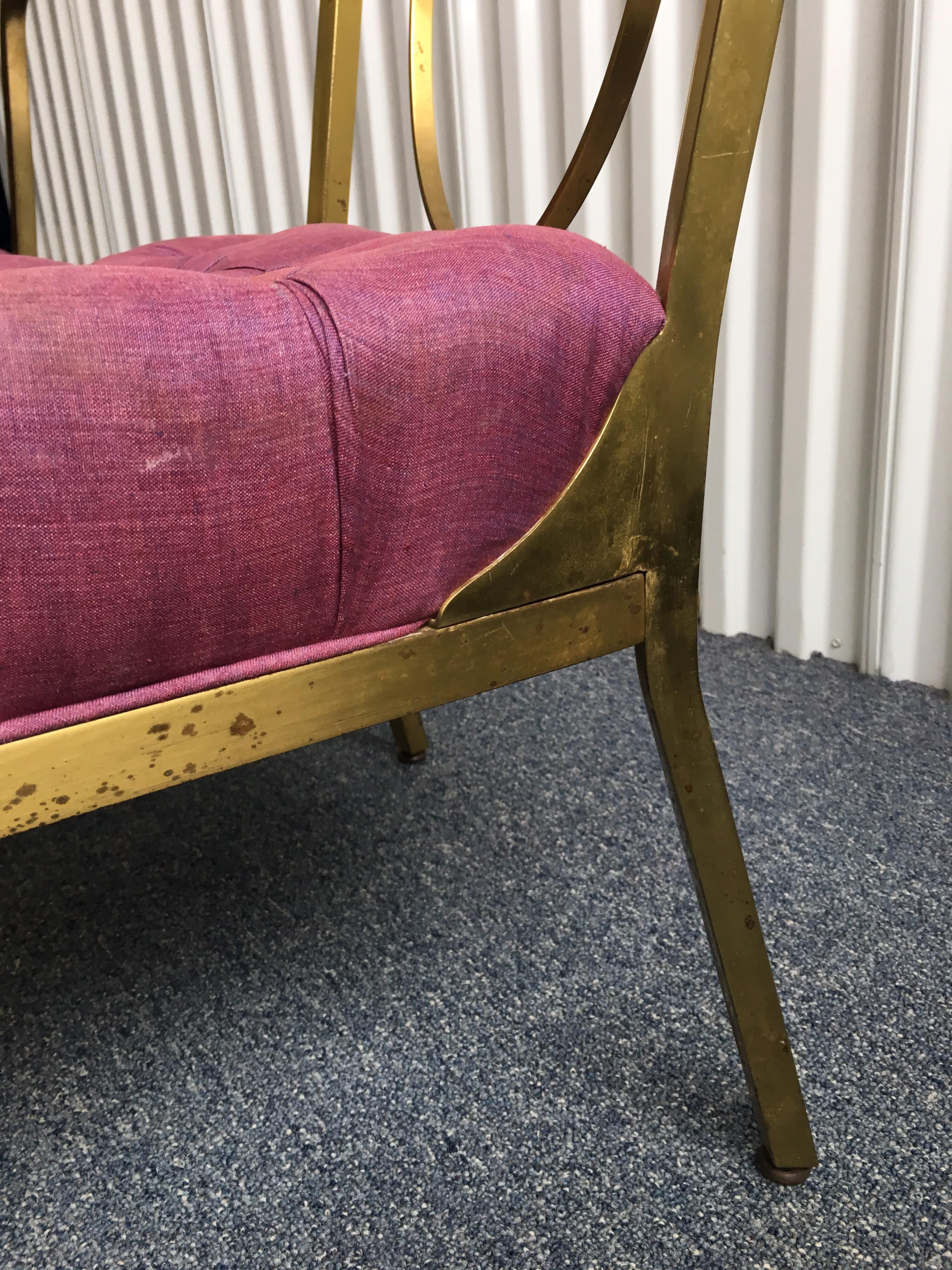 Set of Three Low Brass Directoire Style Chairs with Round Capiz Shell Top Table 11