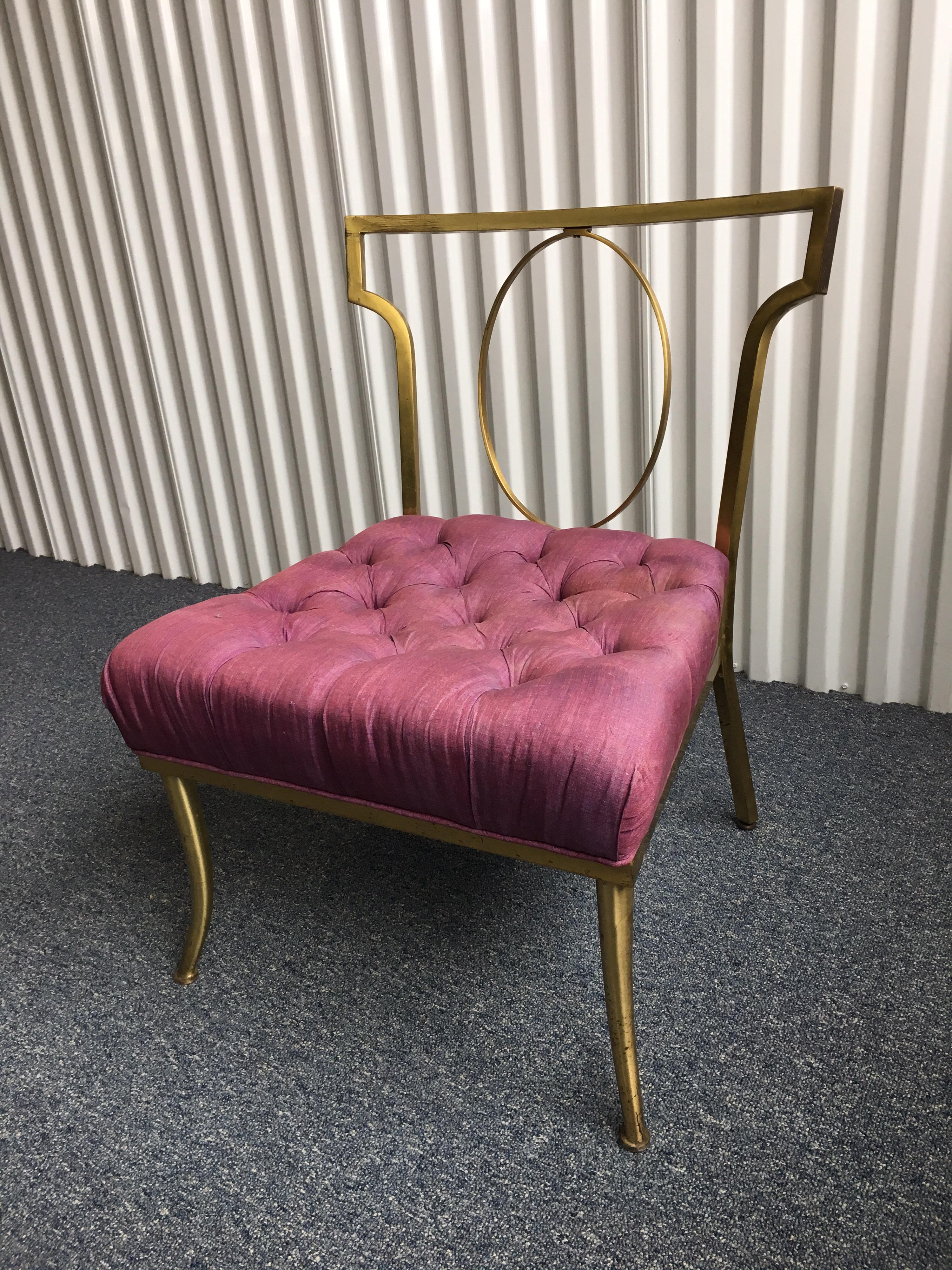 Set of Three Low Brass Directoire Style Chairs with Round Capiz Shell Top Table 13