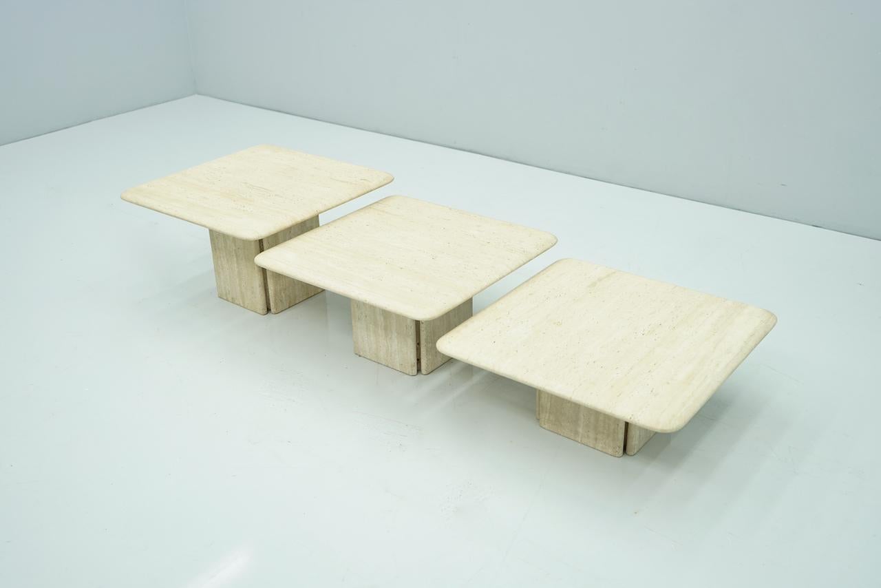 Italian Set of Three Low Travertine Side or Coffee Tables, Italy, 1970s