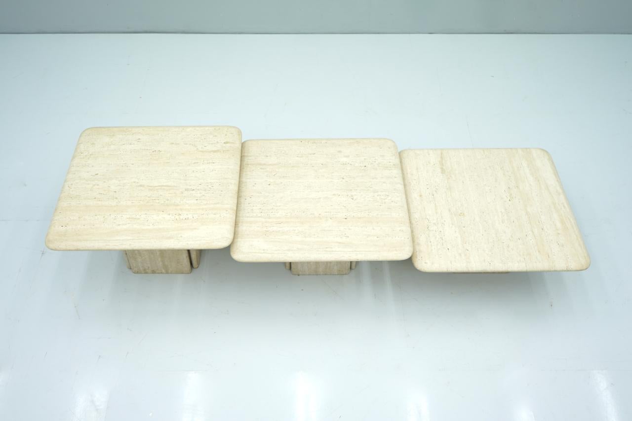 Set of Three Low Travertine Side or Coffee Tables, Italy, 1970s In Good Condition In Frankfurt / Dreieich, DE