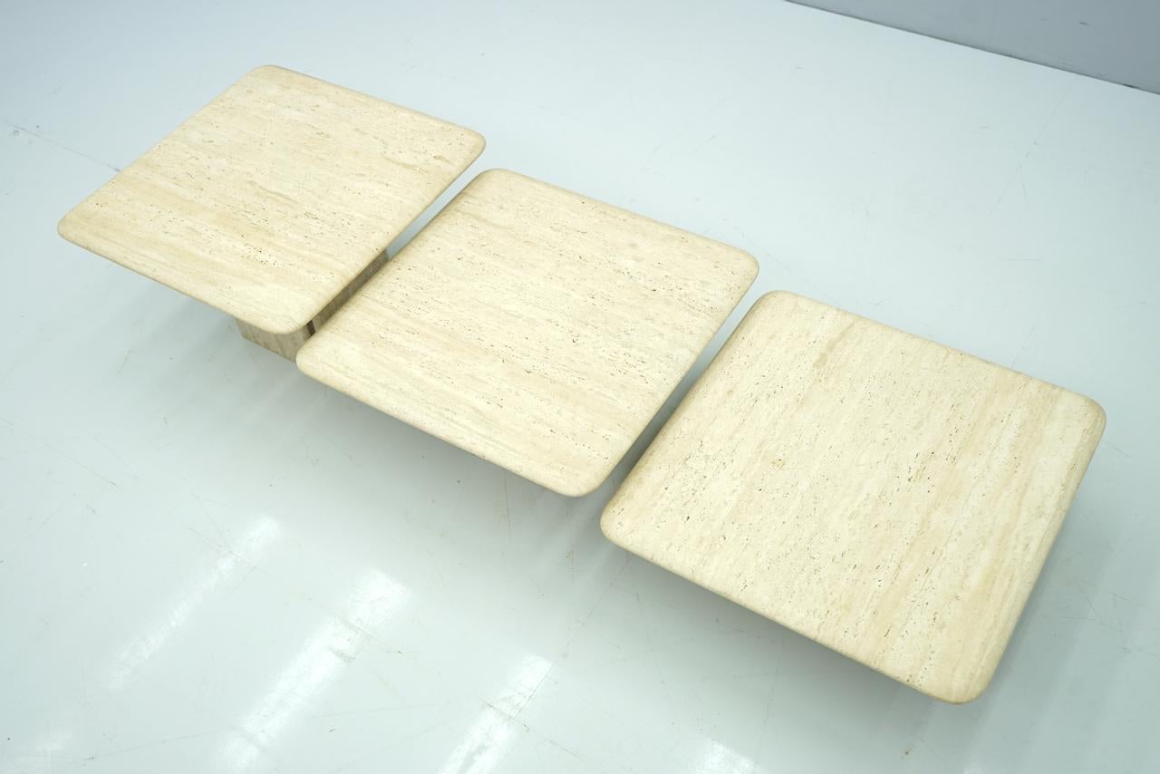 Late 20th Century Set of Three Low Travertine Side or Coffee Tables, Italy, 1970s