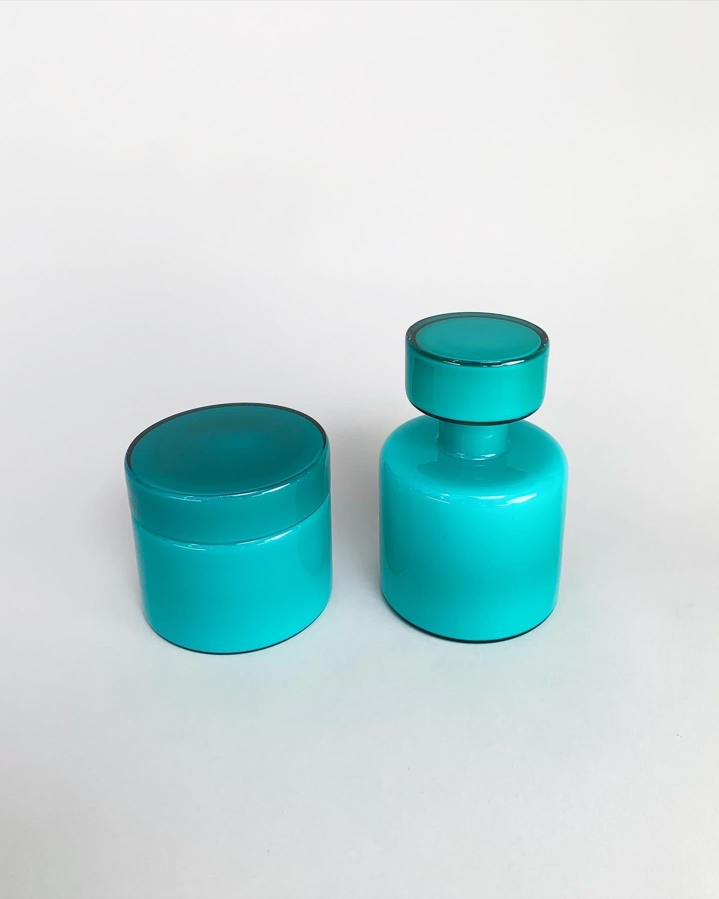 Set of Three Luciano Vistosi Bottle & Jars Murano Glass Turquoise, Italy, 1960s 3