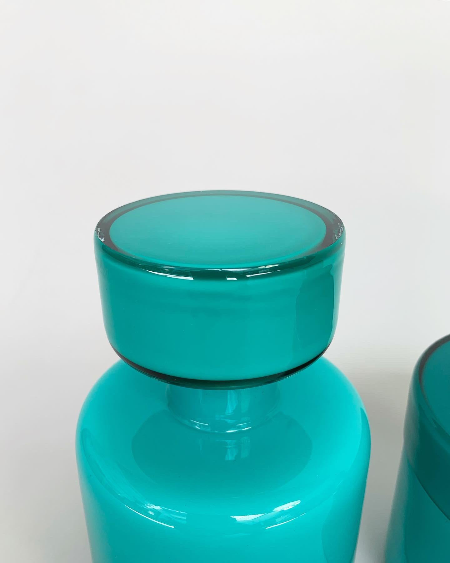 Set of Three Luciano Vistosi Bottle & Jars Murano Glass Turquoise, Italy, 1960s 4