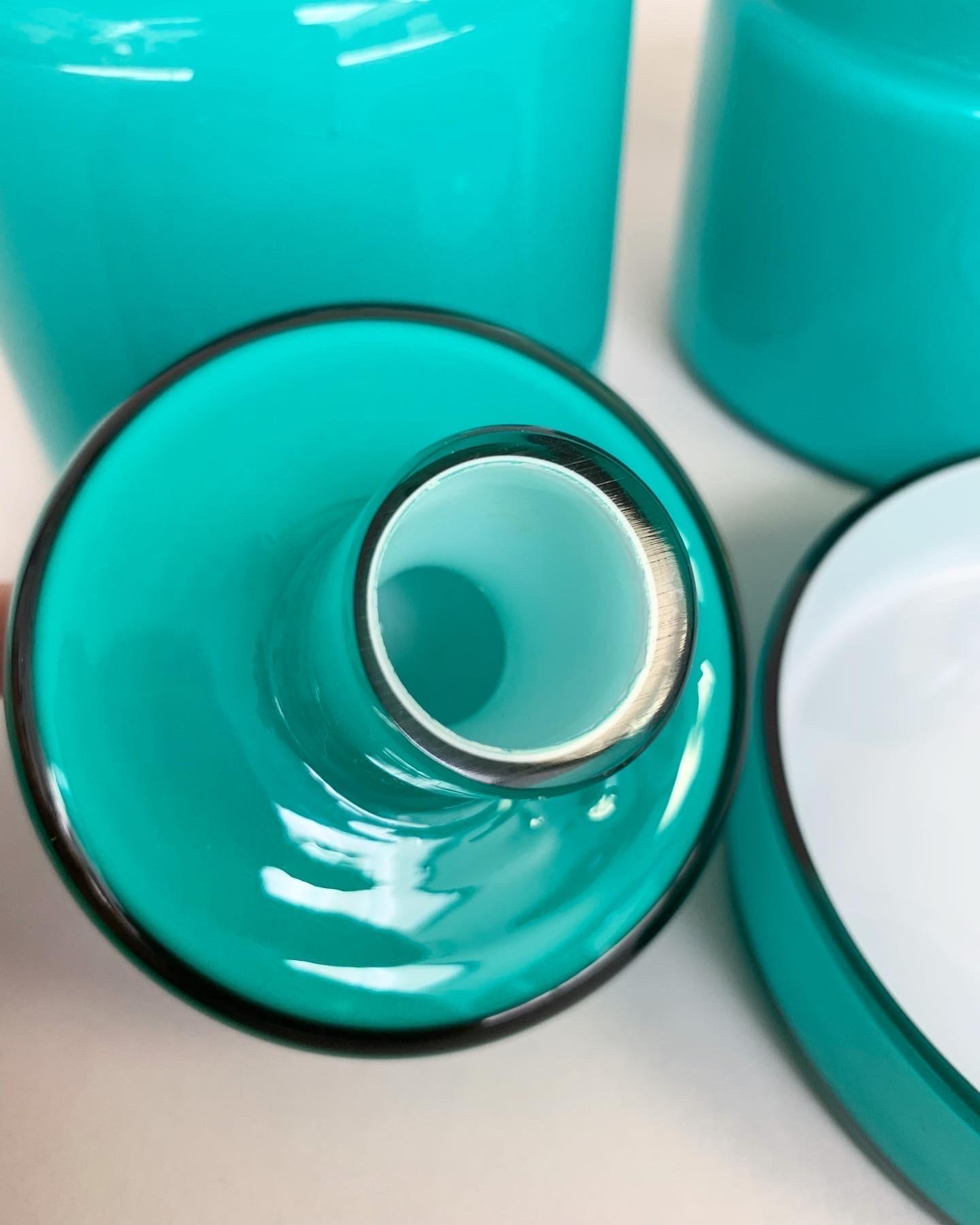 Set of Three Luciano Vistosi Bottle & Jars Murano Glass Turquoise, Italy, 1960s 5