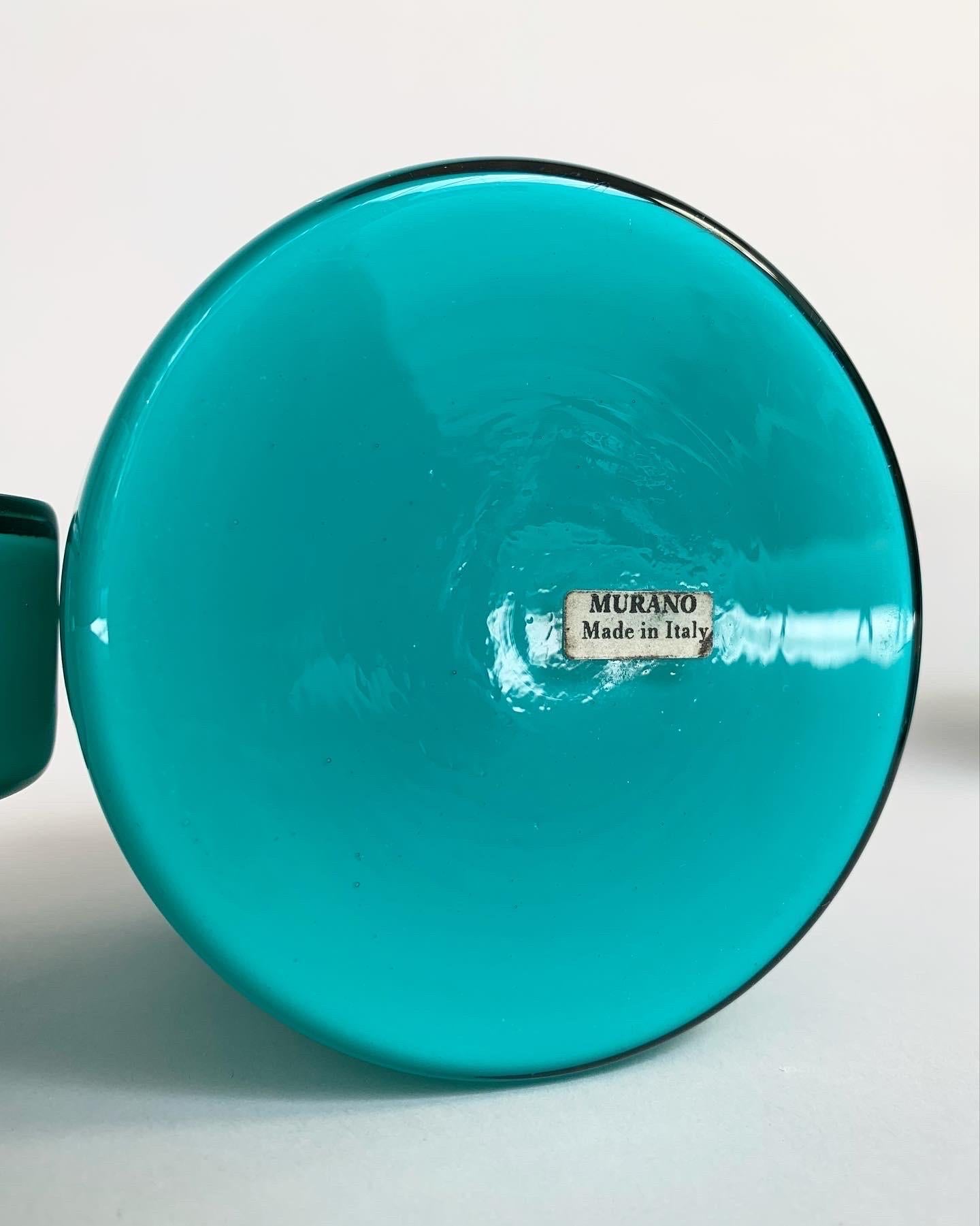 Set of Three Luciano Vistosi Bottle & Jars Murano Glass Turquoise, Italy, 1960s 6