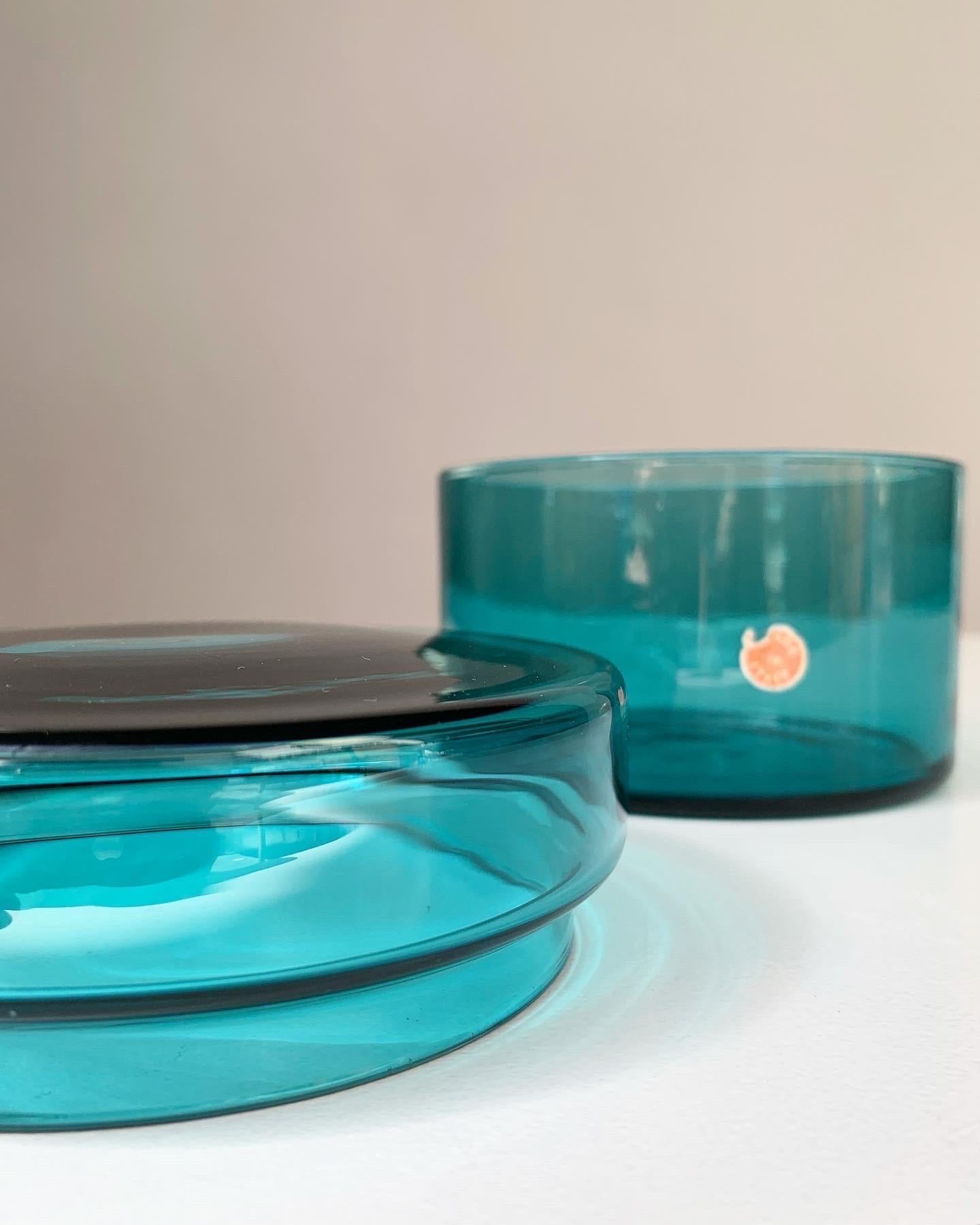 Set of Three Luciano Vistosi Bottle & Jars Murano Glass Turquoise, Italy, 1960s 9
