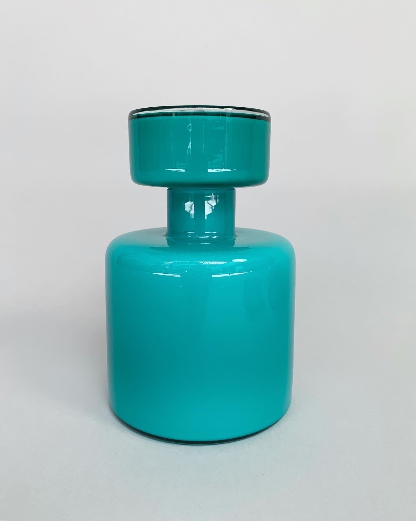 Hand-Crafted Set of Three Luciano Vistosi Bottle & Jars Murano Glass Turquoise, Italy, 1960s