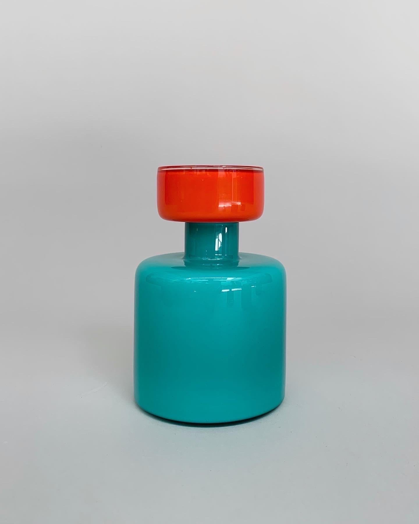 Set of Three Luciano Vistosi Bottle & Jars Murano Glass Turquoise, Italy, 1960s In Good Condition In Basel, BS
