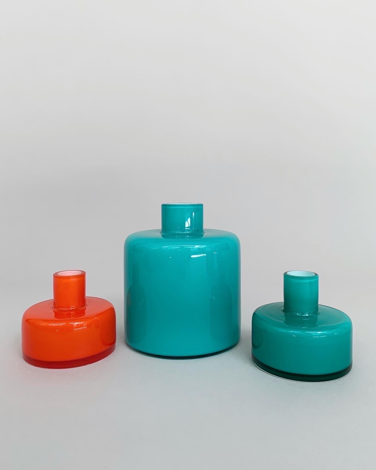 Set of Three Luciano Vistosi Bottle & Jars Murano Glass Turquoise, Italy, 1960s 2