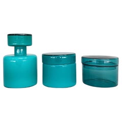 Ensemble de trois bouteilles et pots Luciano Vistosi en verre de Murano turquoise, Italie, années 1960