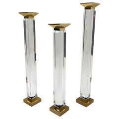 Set of Three Lucite and Gold Plated Candlesticks by Charles Hollis Jones
