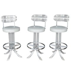 Set of Three Lucite Bar Stools