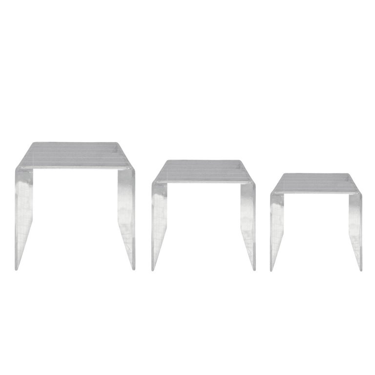 Hand-Crafted Set of Three Lucite Nesting Tables, 1970s For Sale