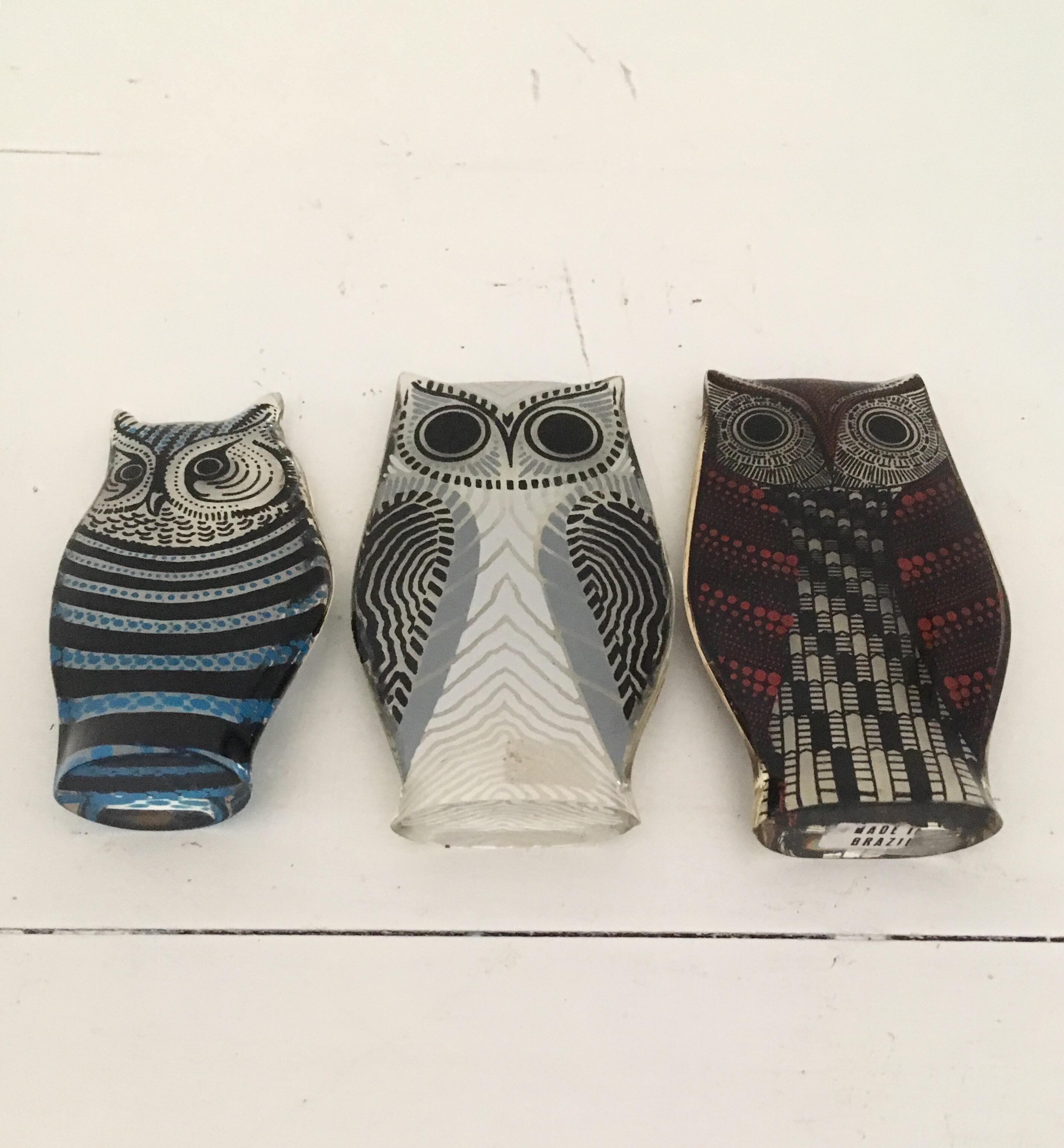 Brazilian Set of Three Lucite Owls by Abraham Palatnik, 1970s