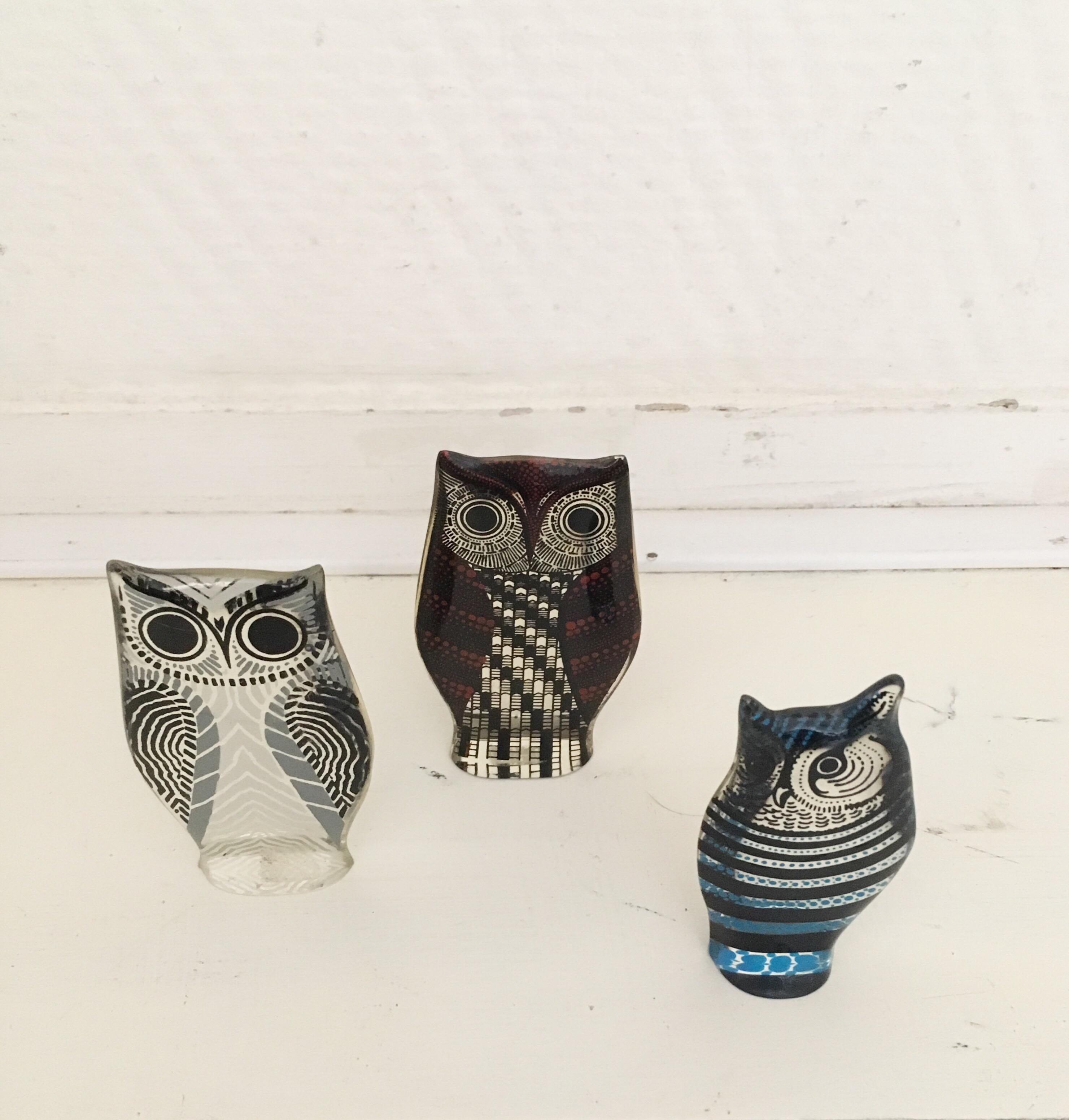 Set of Three Lucite Owls by Abraham Palatnik, 1970s In Good Condition In Schagen, NL