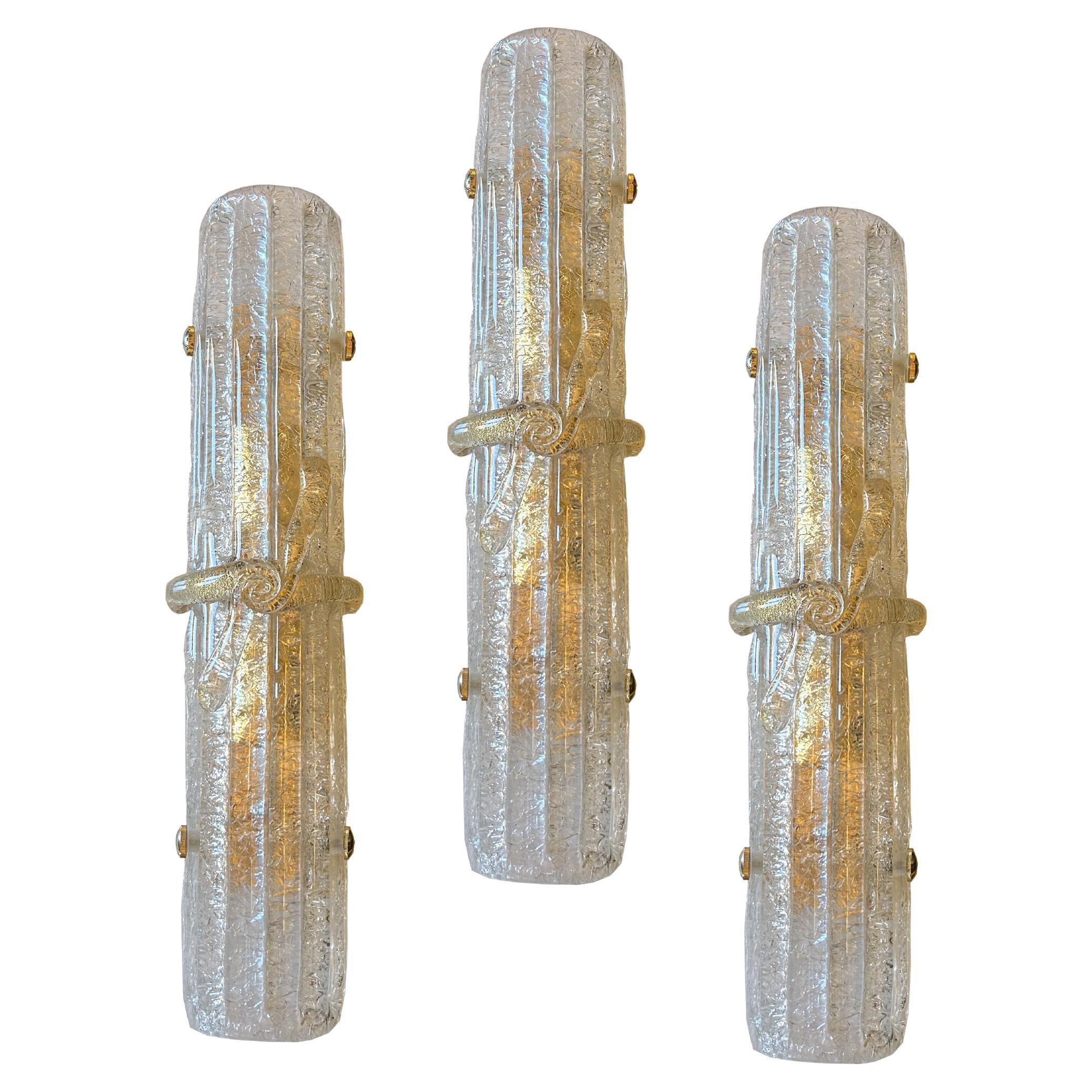 Set of Three Magnificent Murano Wall Lights, 1980's