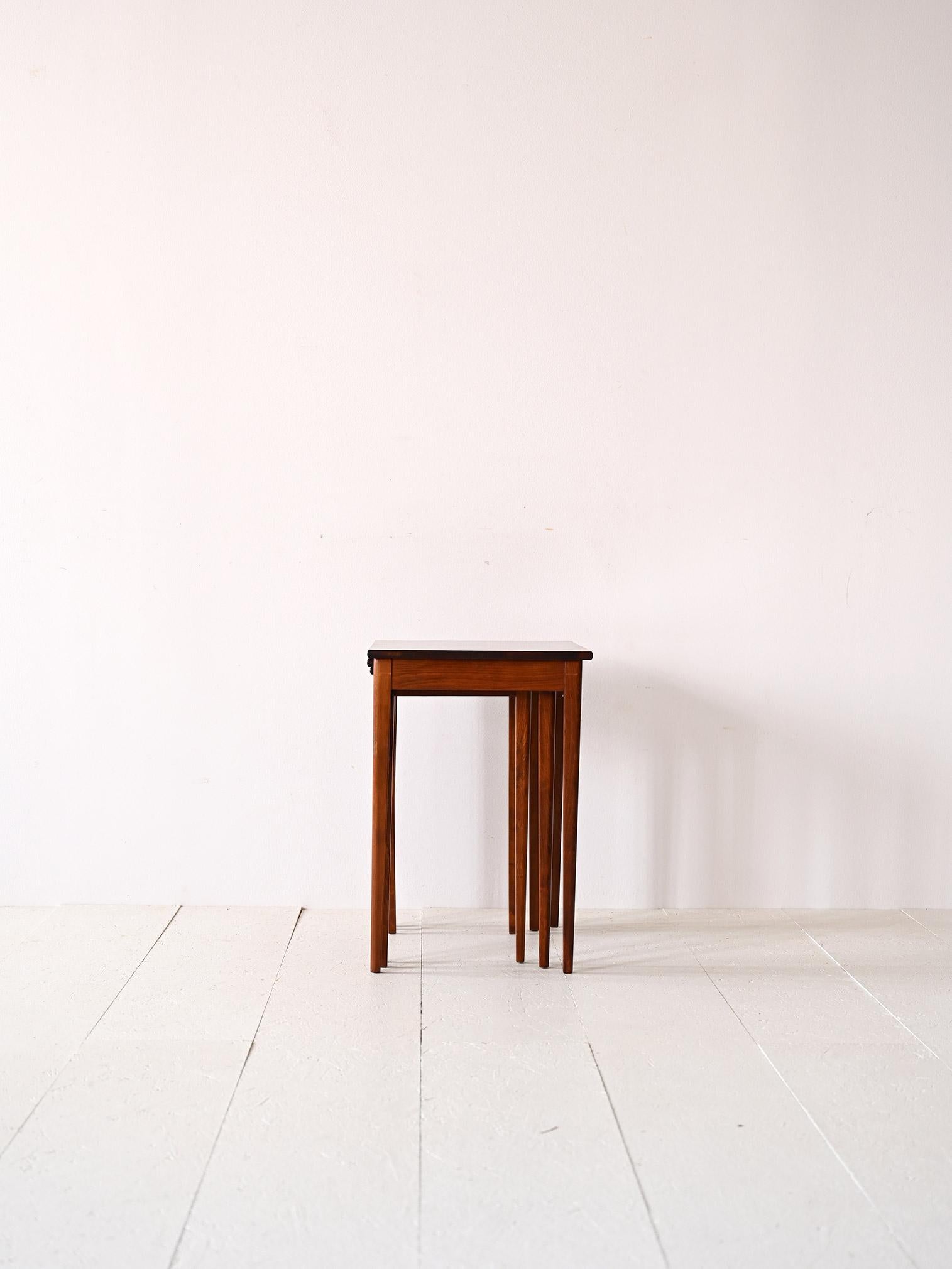 Scandinavian Modern Set of three mahogany honeycomb sofa tables For Sale