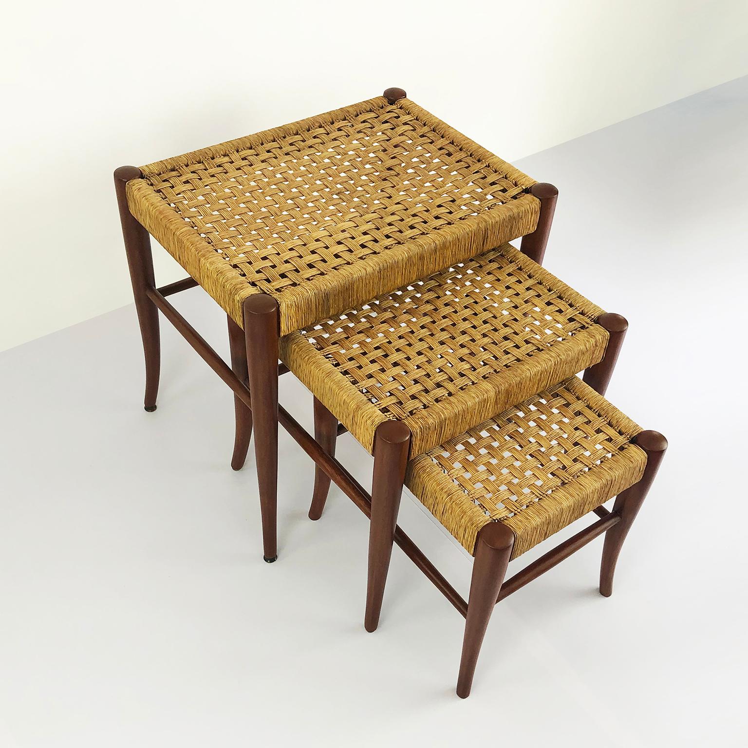 Mid-Century Modern Set of Three Mahogany Tables Attributed to Charles Allen For Sale