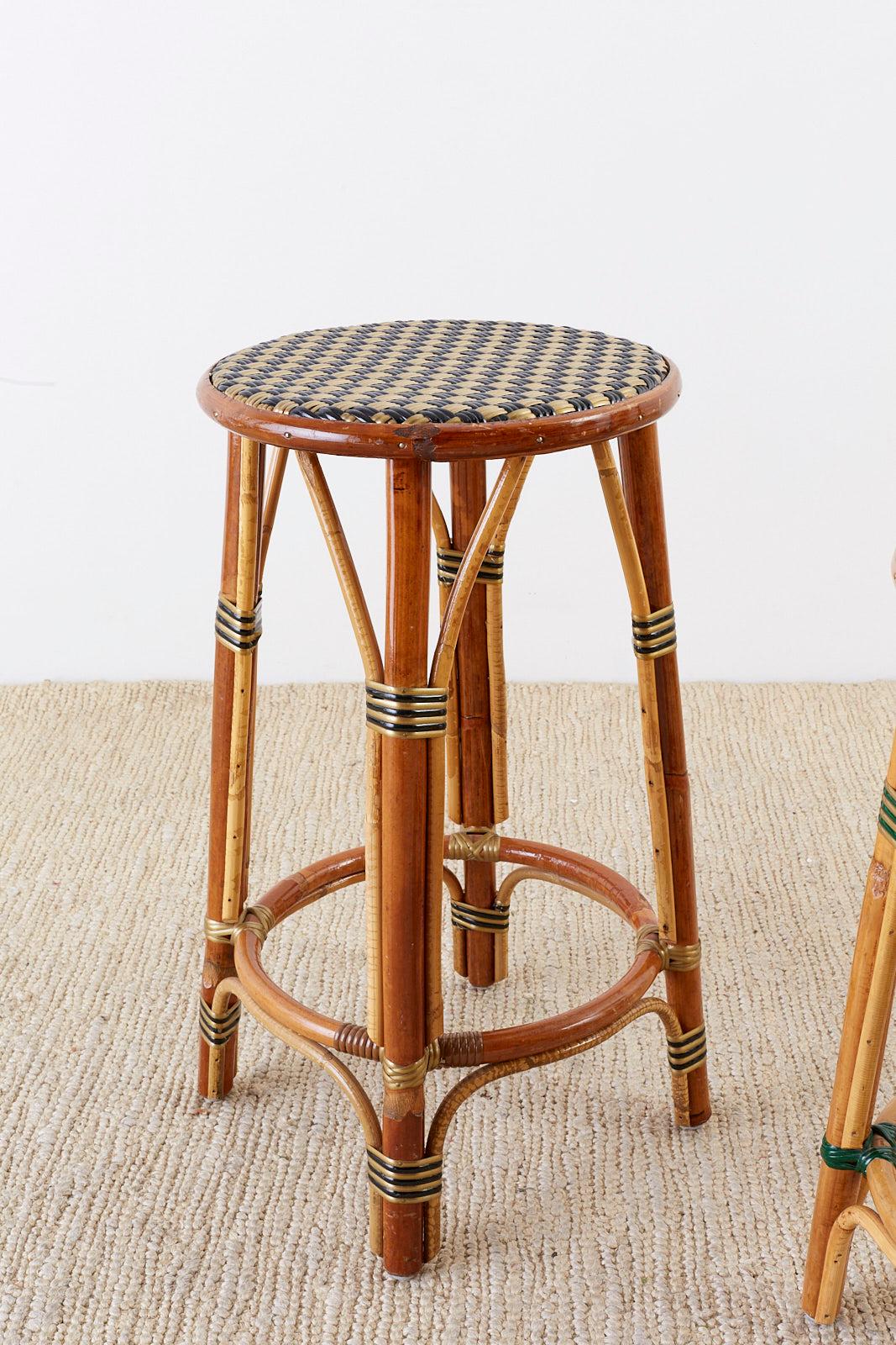 Art Deco Set of Three Maison Gatti Rattan Bistro Bar Stools