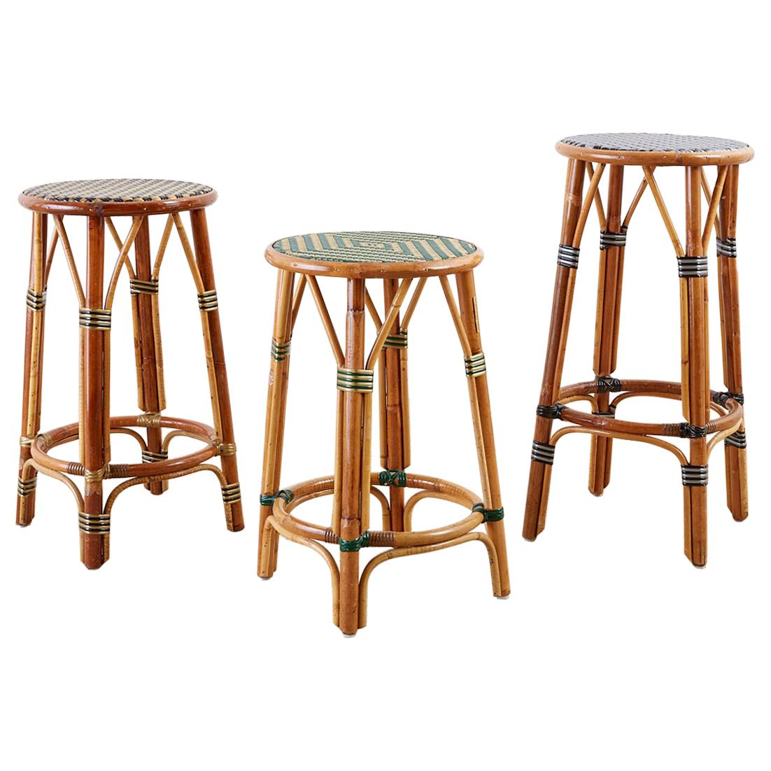 Set of Three Maison Gatti Rattan Bistro Bar Stools