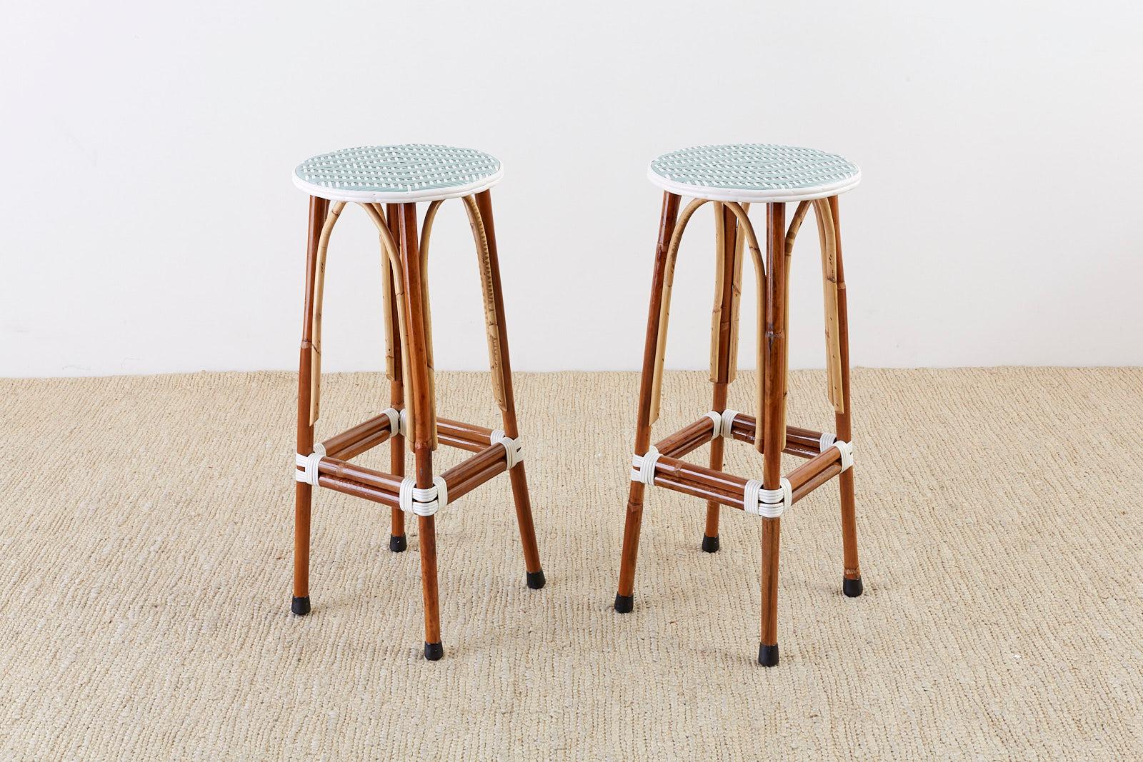 Set of Three Maison Gatti Rattan French Bistro Barstools In Good Condition In Rio Vista, CA