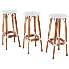 Set of Three Maison Gatti Rattan French Bistro Barstools