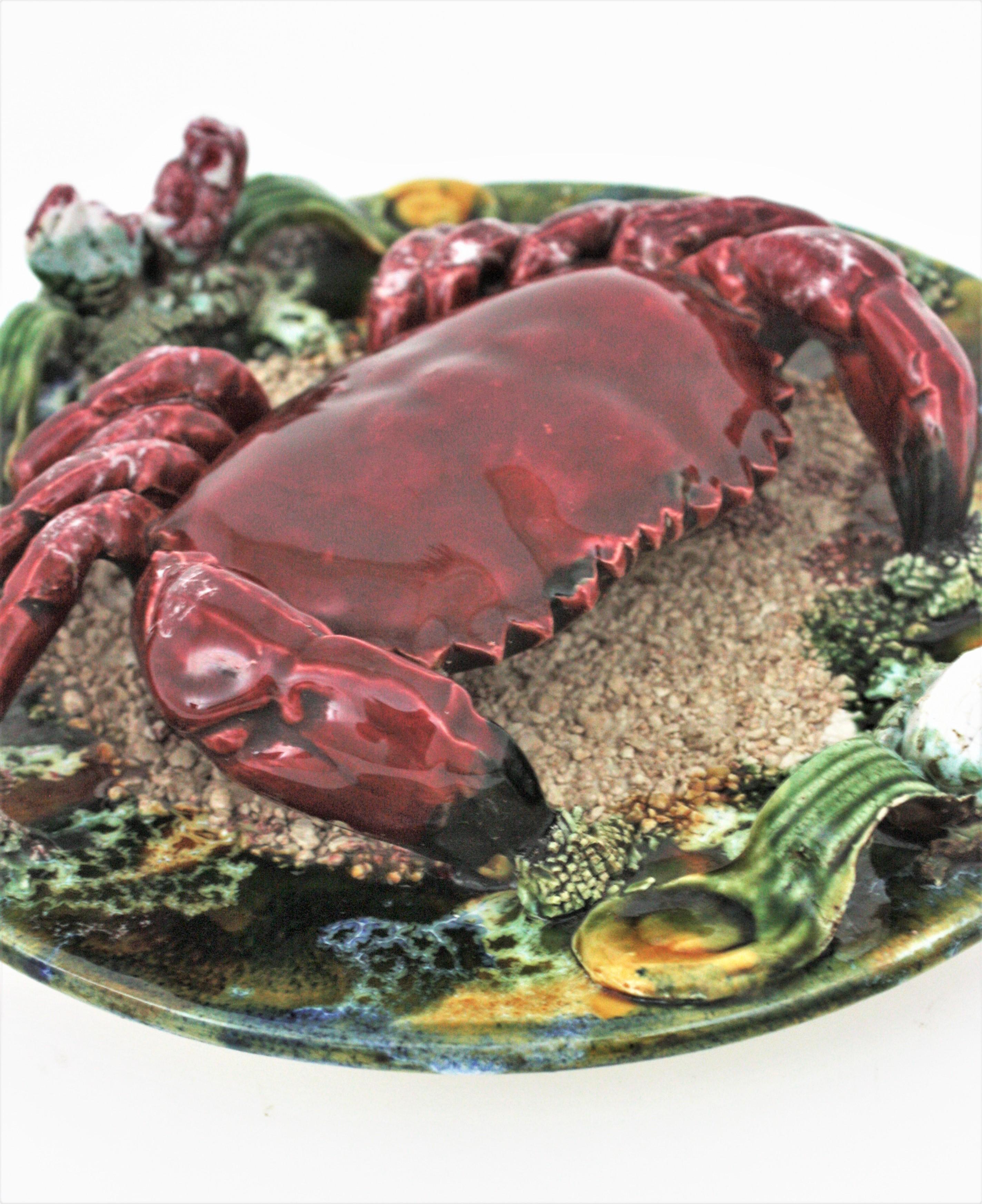 Majolica Trompe L'oeil Seafood Decorative Plates Wall Decor, Portugal, 1950s For Sale 2