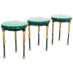 Set of Three Malachite Marquetry Side Tables, France, 1940