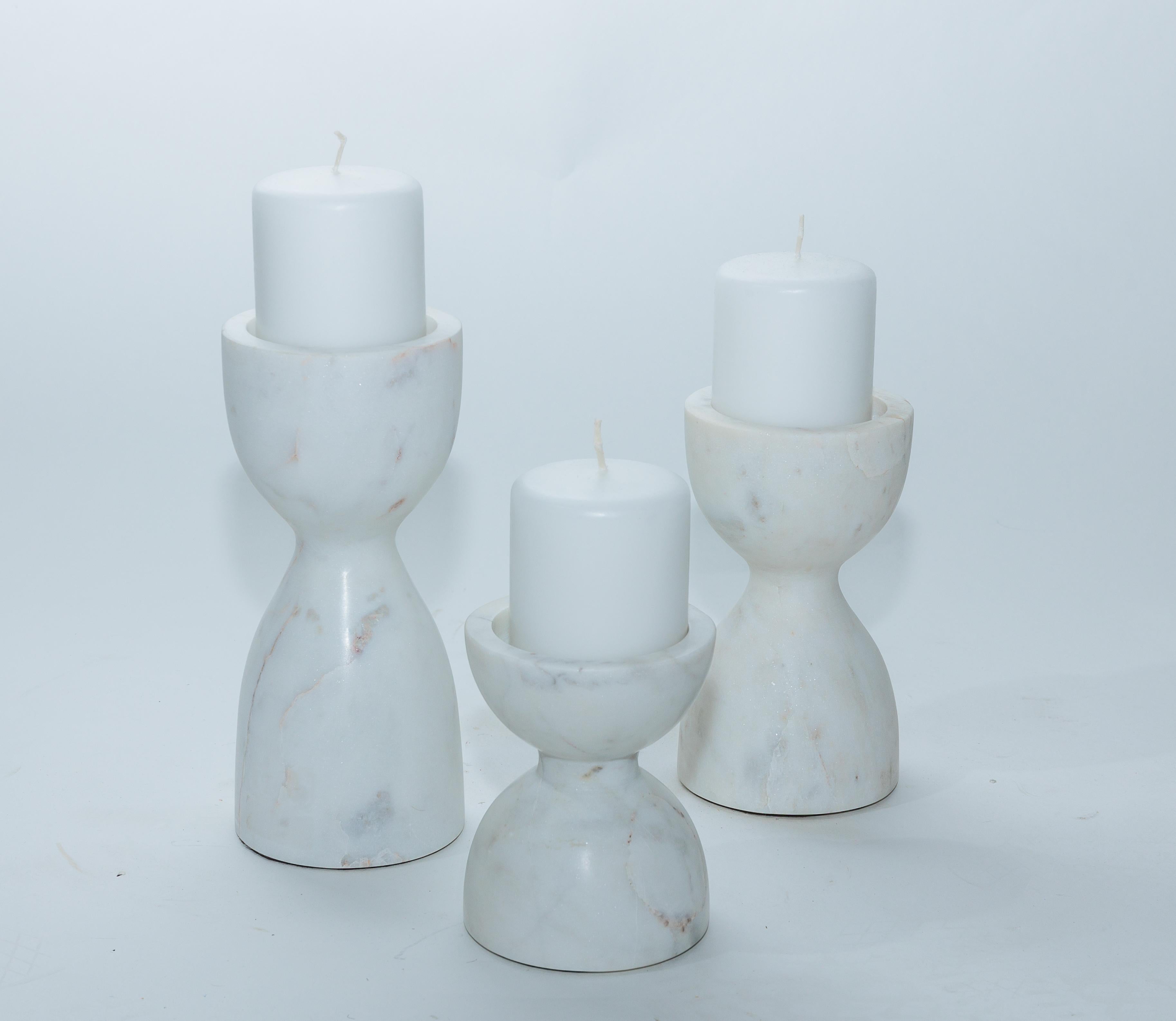 Mid-Century Modern Set of Three Marble Candle Holders For Sale