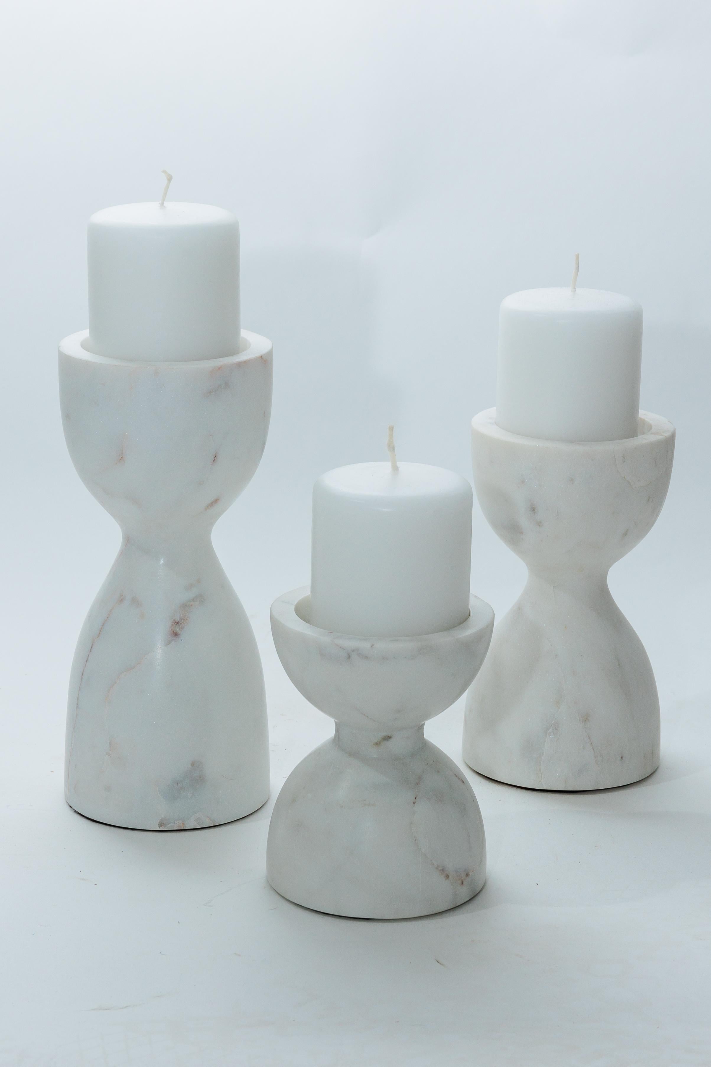 Italian Set of Three Marble Candle Holders For Sale