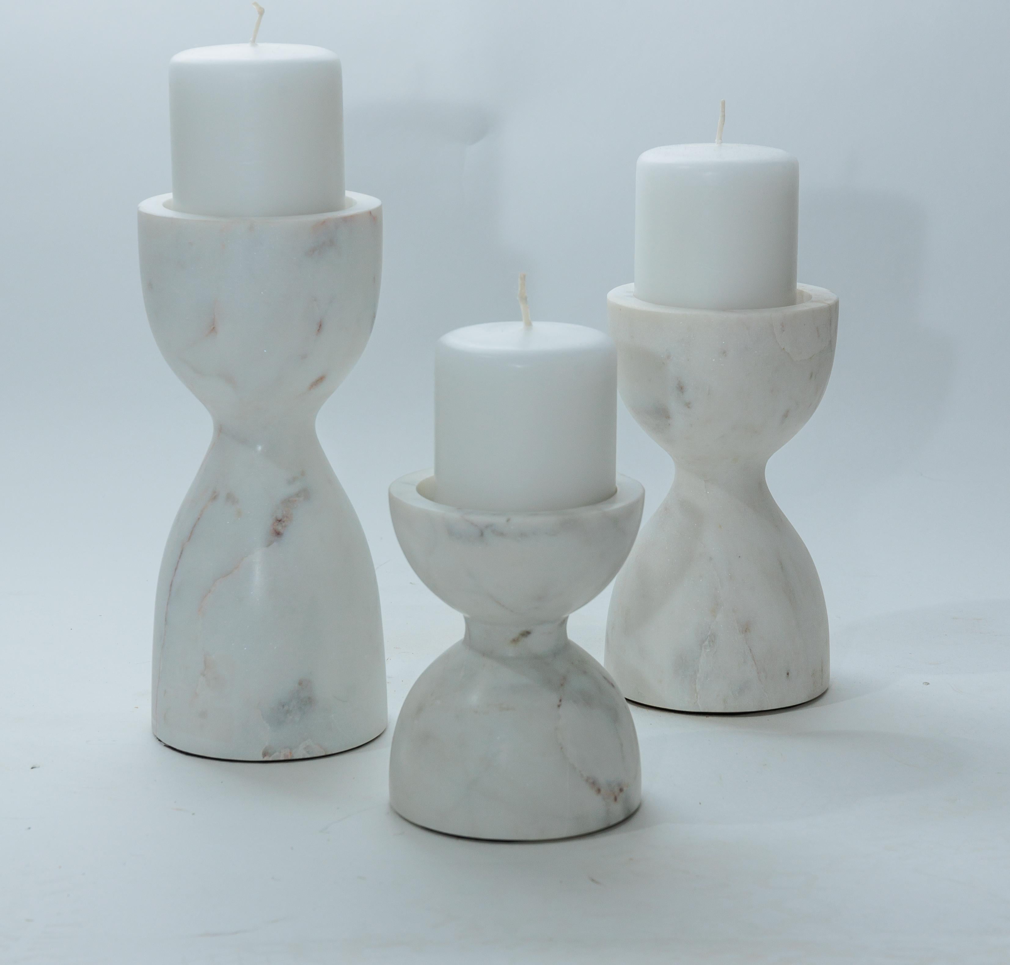 Set of Three Marble Candle Holders In Excellent Condition For Sale In Bridgehampton, NY