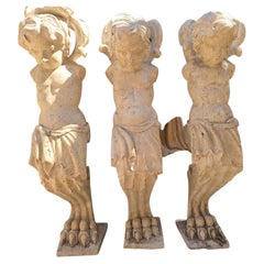 Set of Three Marble Cherubs with Lion Paw Legs, Italy, 1980s