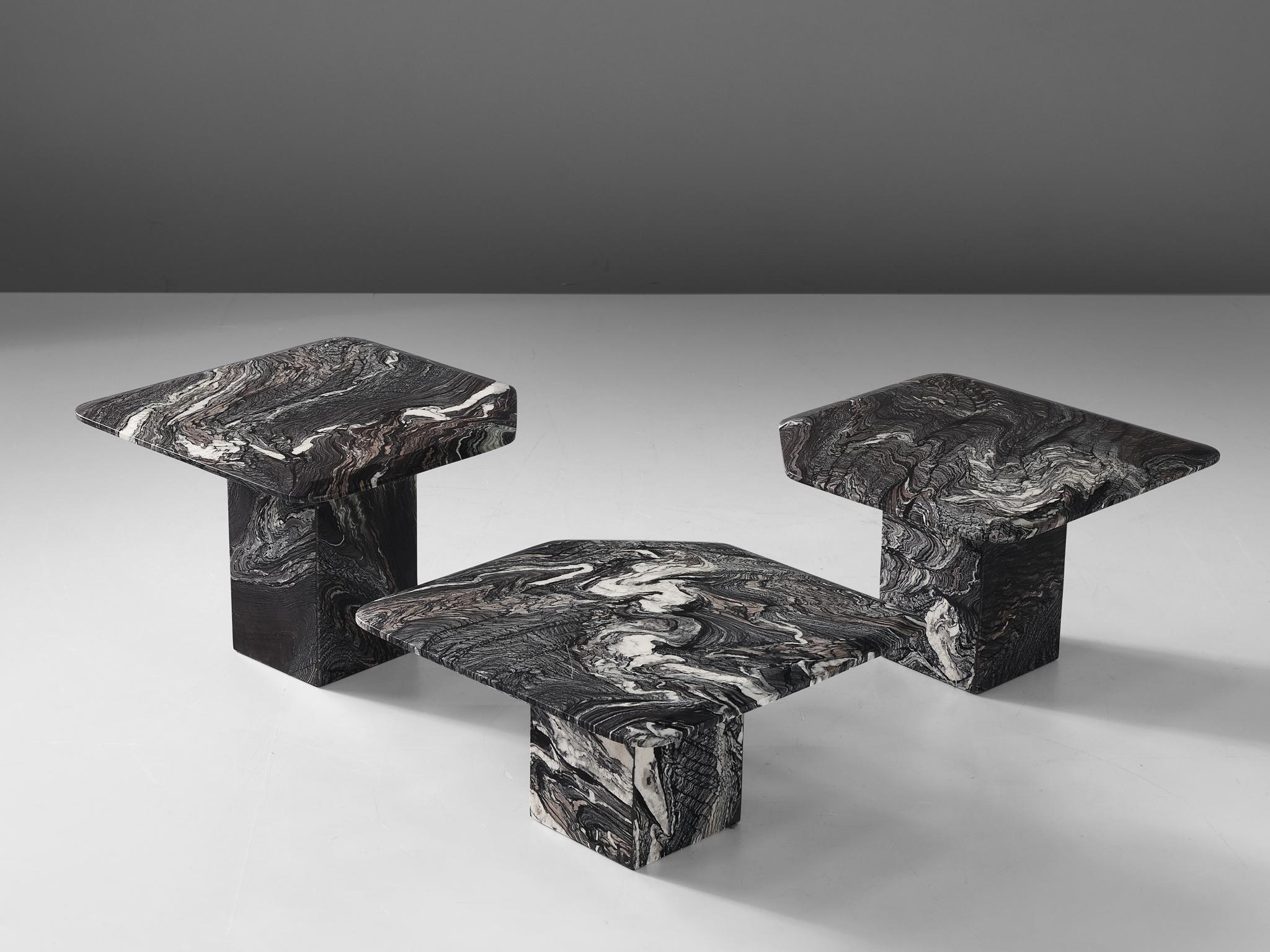 Mid-Century Modern Set of Three Marble Side Tables, circa 1980s