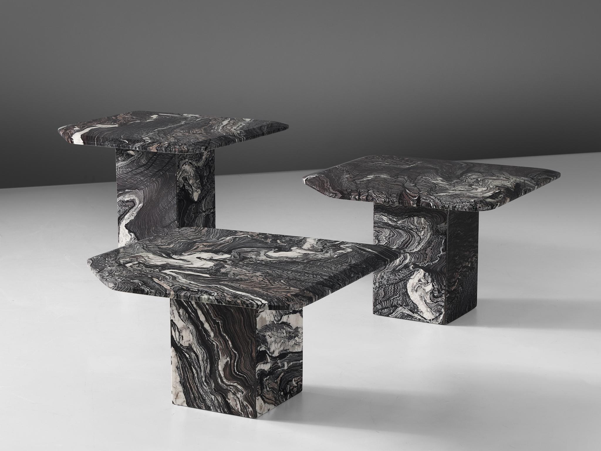 Italian Set of Three Marble Side Tables, circa 1980s