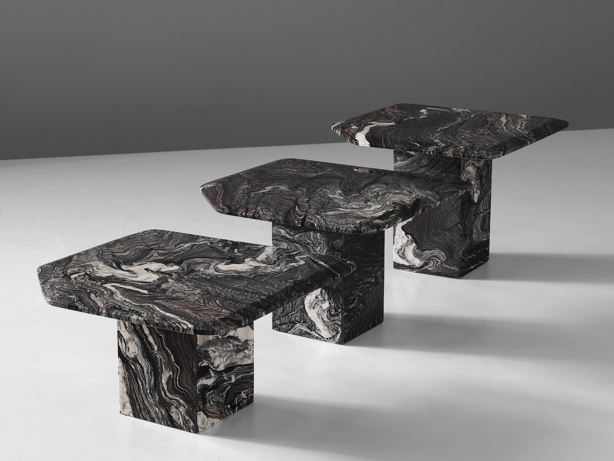 Set of Three Marble Side Tables, circa 1980s In Good Condition In Waalwijk, NL
