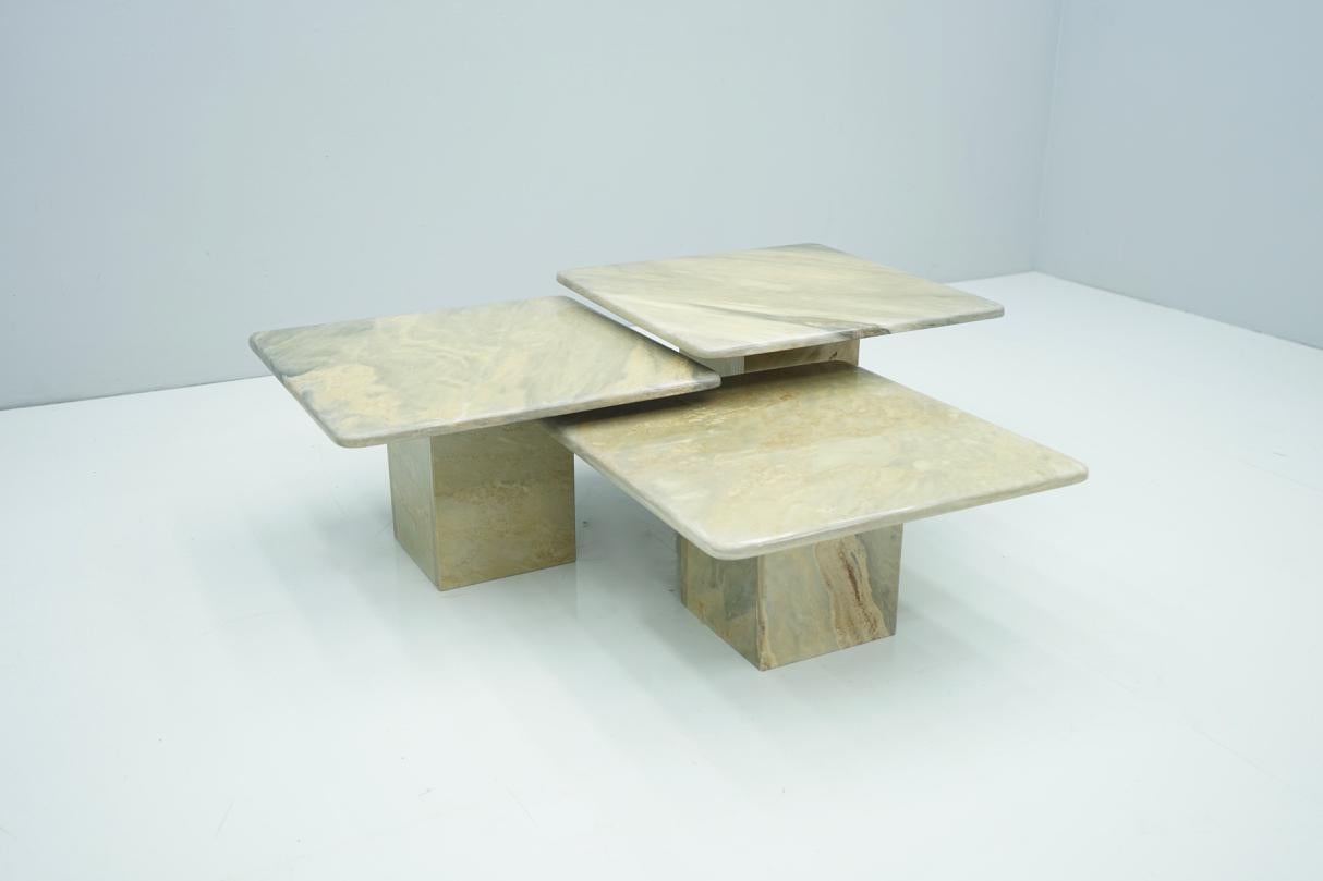 Set of Three Marble Side Tables Coffee Table, 1970s 4